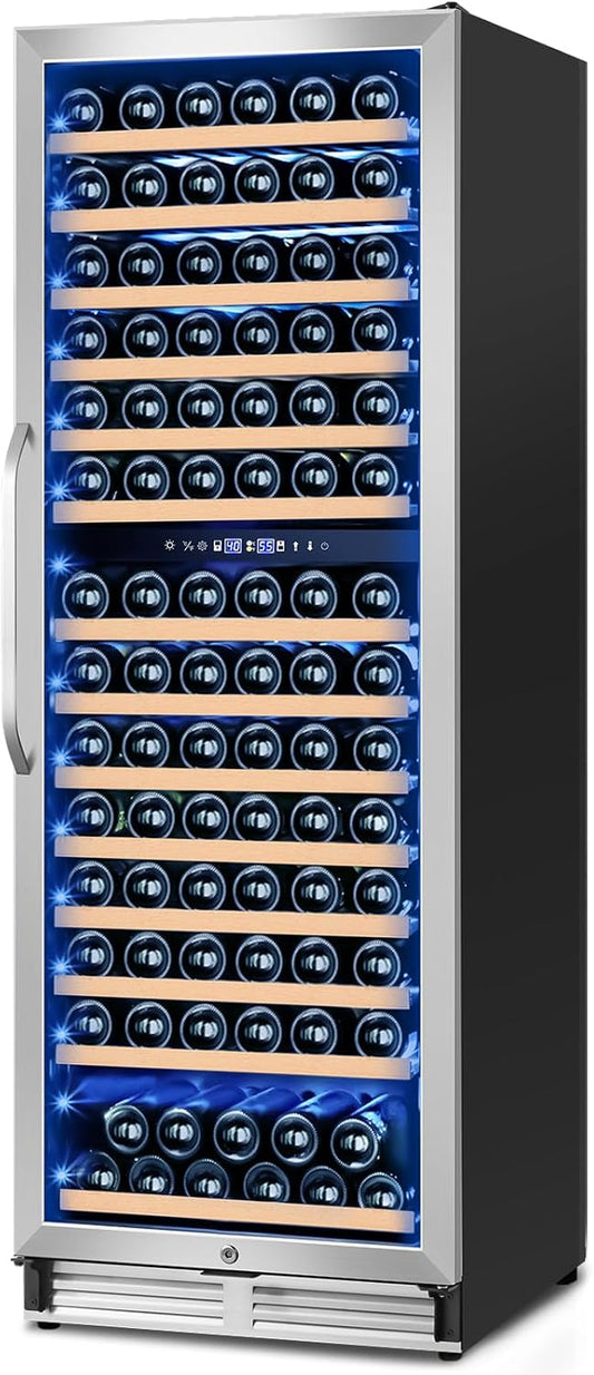 24 Inch Wine Fridge,180 Bottles Dual Zone Wine Cooler Refrigerator, Built-in or Freestanding Wine Refrigerator with Glass Door and Safety Lock, Low Noise, Large Wine Cellar for Home, Office, Kitchen