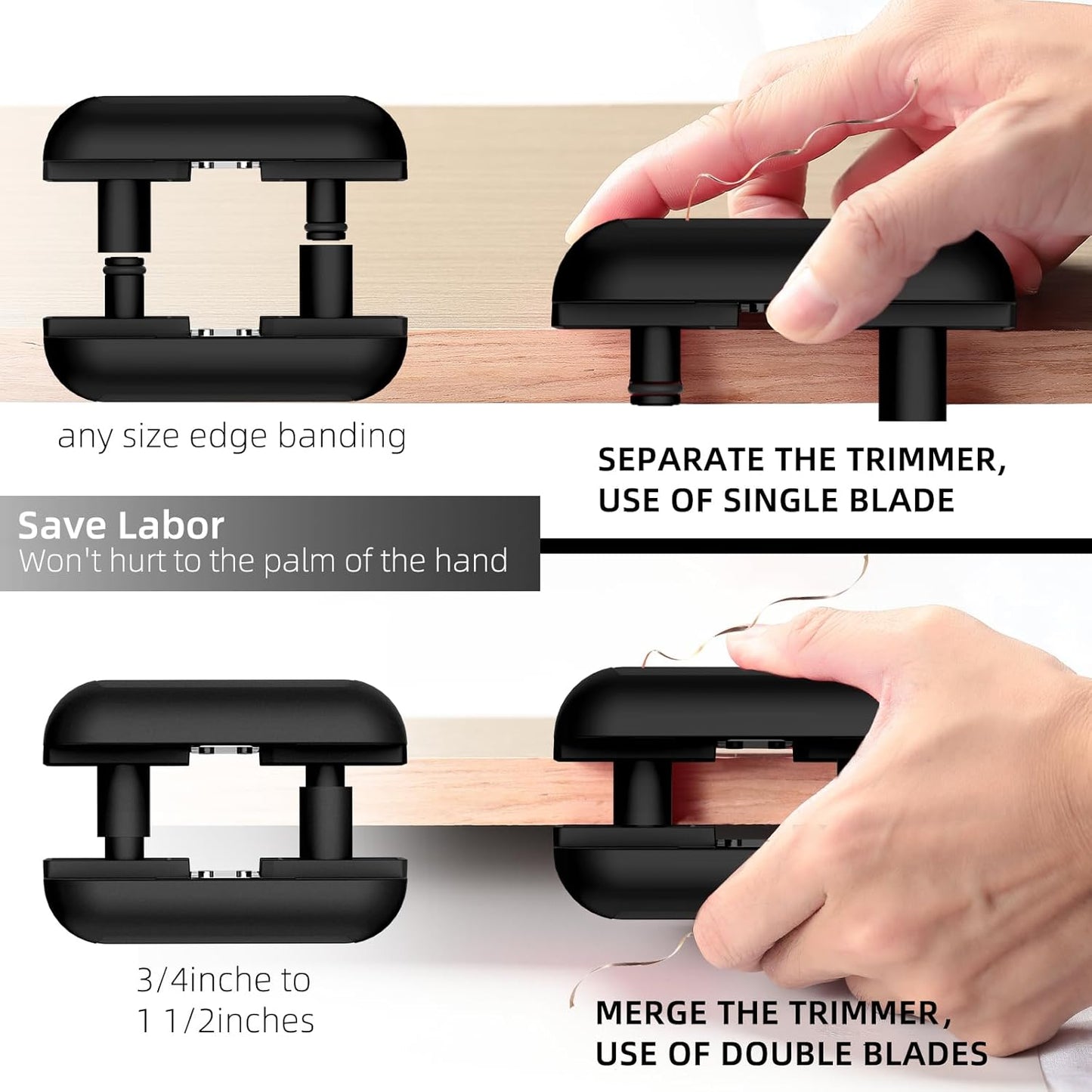 GSCIT Club Edge Banding Trimmer, Tungsten Carbide Blades Hand Planer Edge Bander for Burrs Edge Corner Planer Wood Scraper Edge Banding Tools Cutter for PVC ABS Melamine (Black)