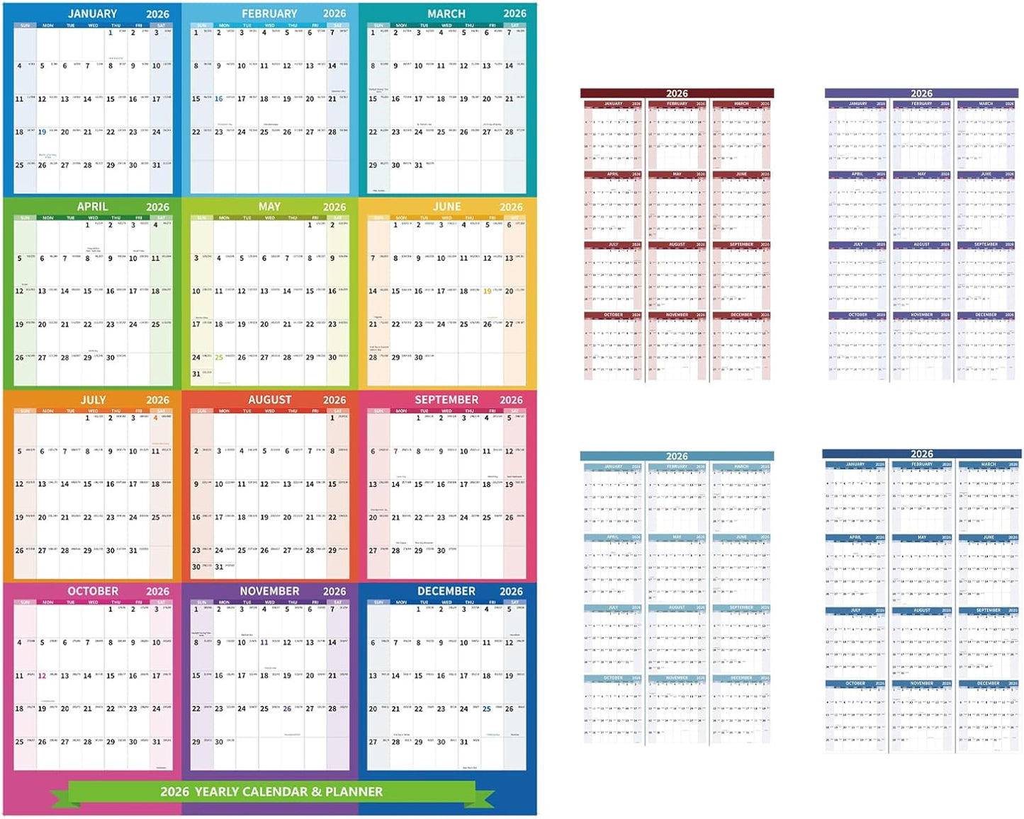 2026 Wall Calendar 34.8" x 22.8" Large Vertical Yearly Wall Hanging Calenda with Julian Date Thick Paper Calendar 12 Month Annual Wall Planner for Wall Office Fridge(Colorful)