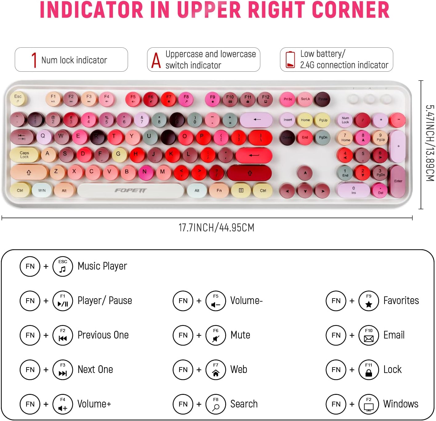 FOPETT Wireless Keyboard and Mouse Sets,Reliable 2.4 GHz Connectivity for PC,Laptop,Smart TV and More (White Colorful)