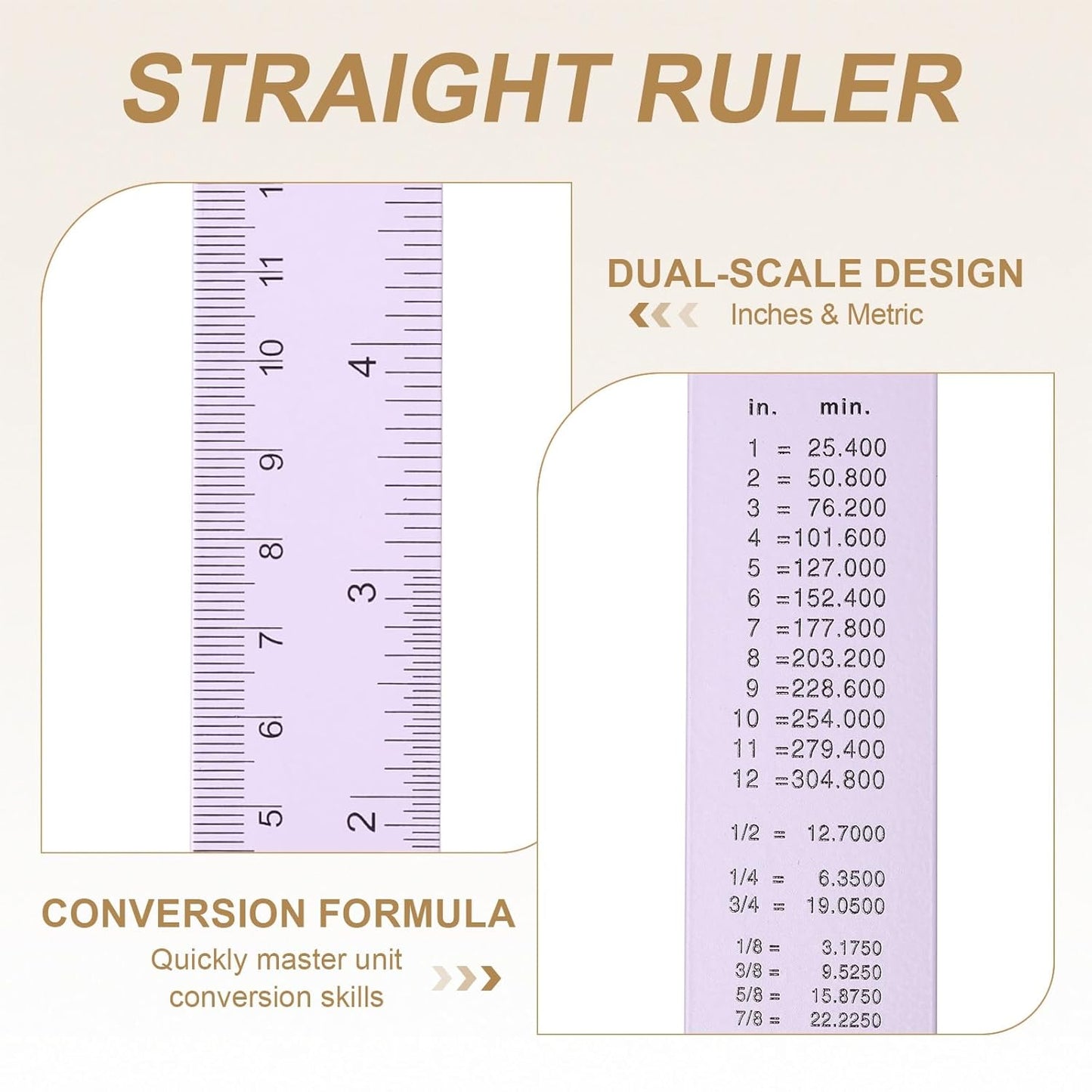 HARFINGTON 4pcs Metal Straight Ruler 20cm Metric SAE Aluminum Alloy Measuring Rulers Scale Tool with Hole for Measure Study Reading Classroom Office, Purple