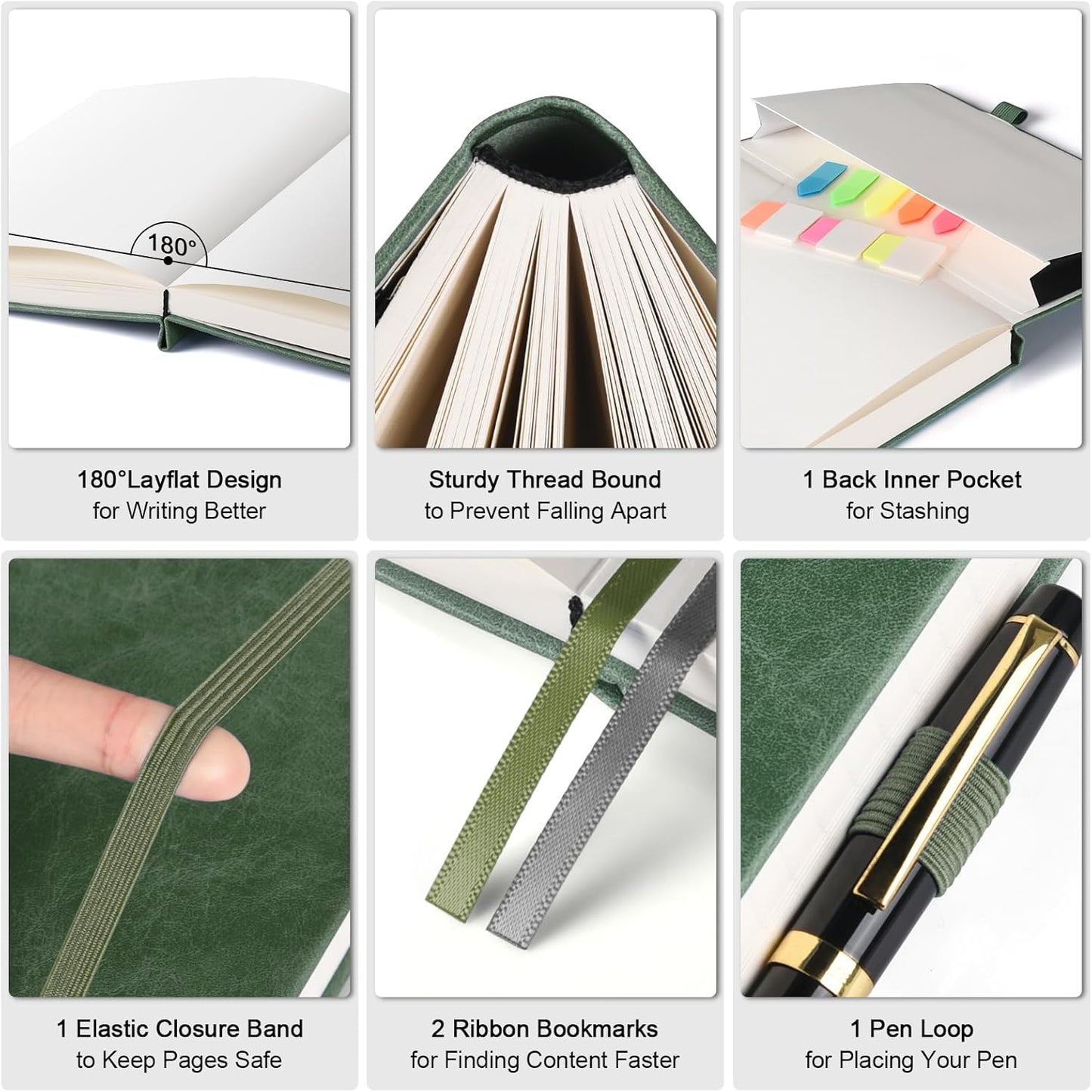 Graph Paper Notebook, 312 Numbered Pages B5 Hardcover Leather Journal, 100gsm No Bleed Grid Paper Notebook with Index Pages, Grid Notebook for Graphing Notes Math, 7.6'' X 10'', Green