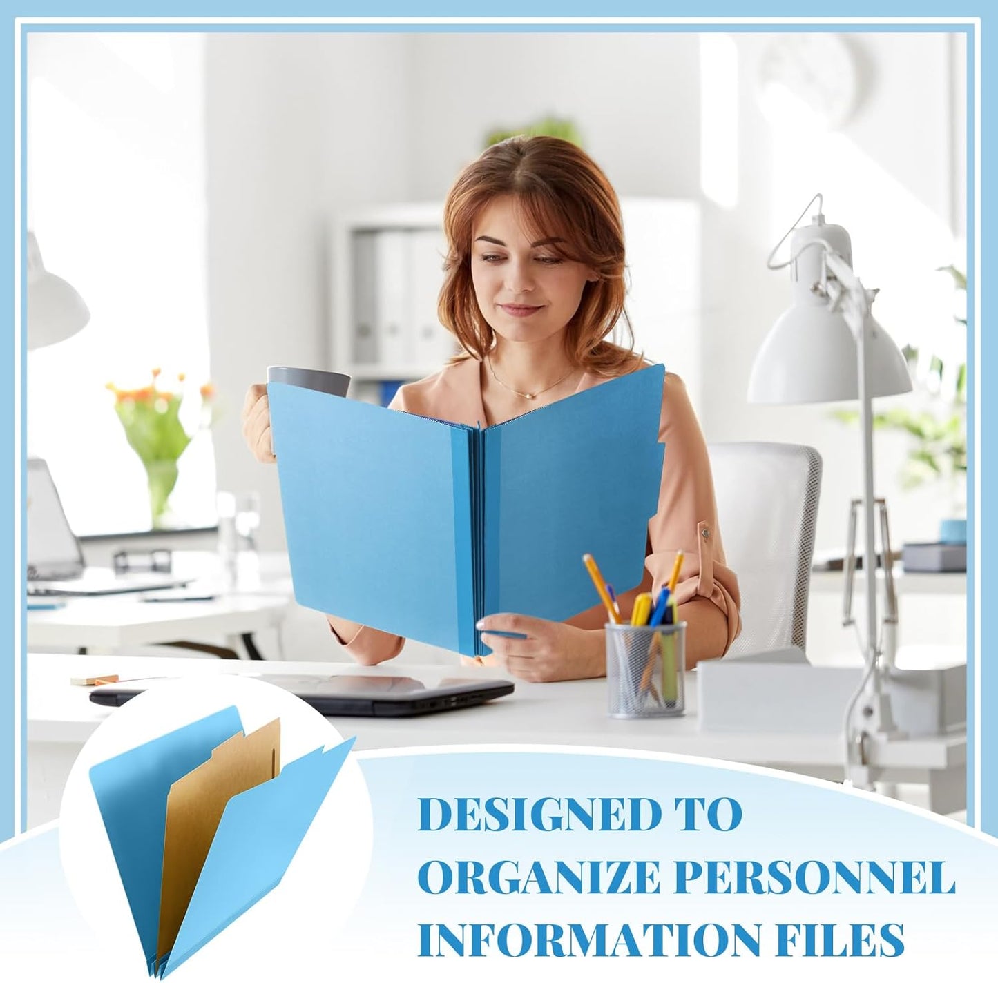 24 Pcs Classification Folders Letter Size, 1 Divider Pressboard File Folder with Fasteners, Expanding File Organizer Bulk for Teachers, Clergy, Office, Church, Christmas Donations (Blue)