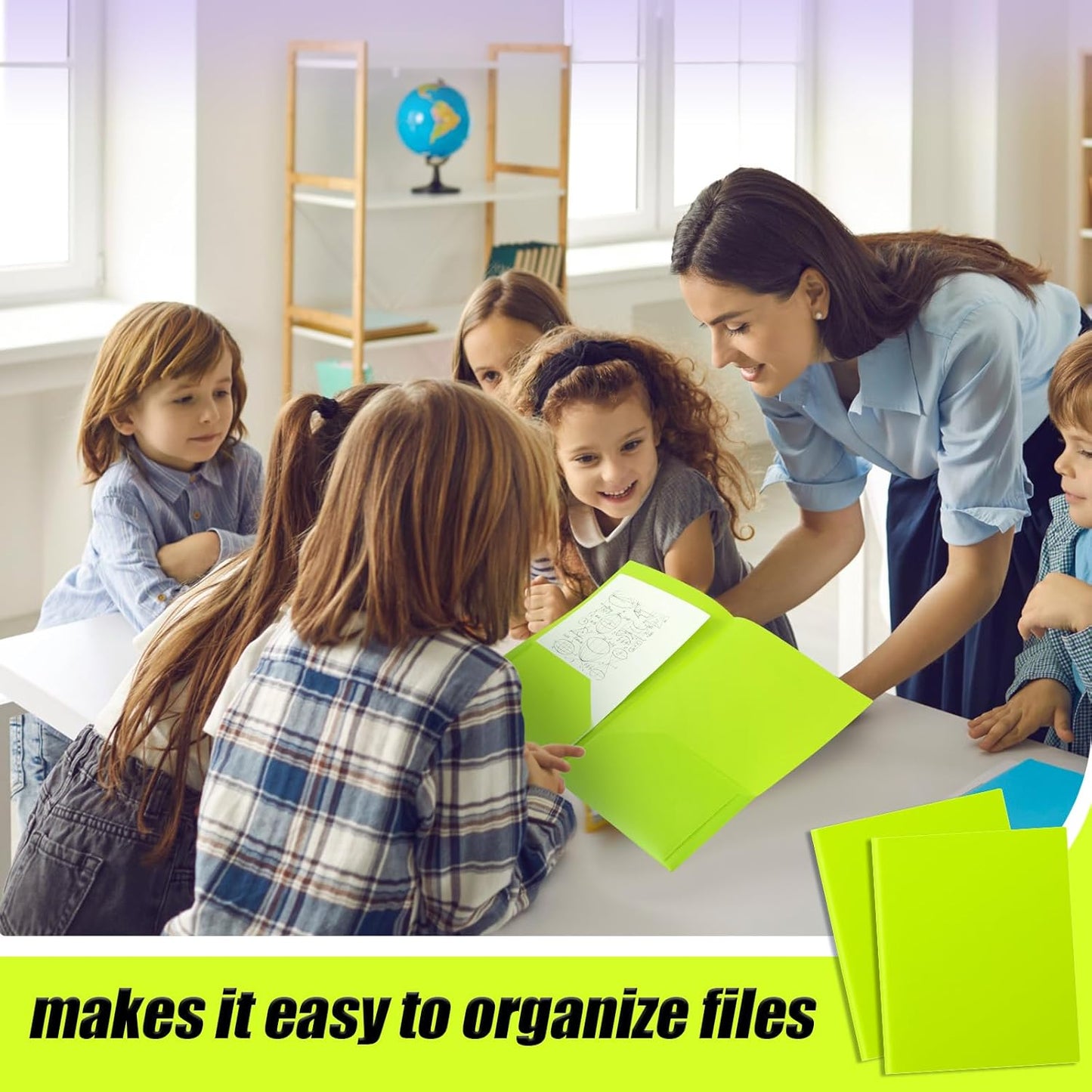 Gueevin 100 Pcs Two Pocket Folders Bulk Plastic File Folder with 2 Pockets Letter Size Paper Heavy Duty Durable Portfolios Case for Home Office School Business 11.61 x 9.45 Inch (Lime Green)