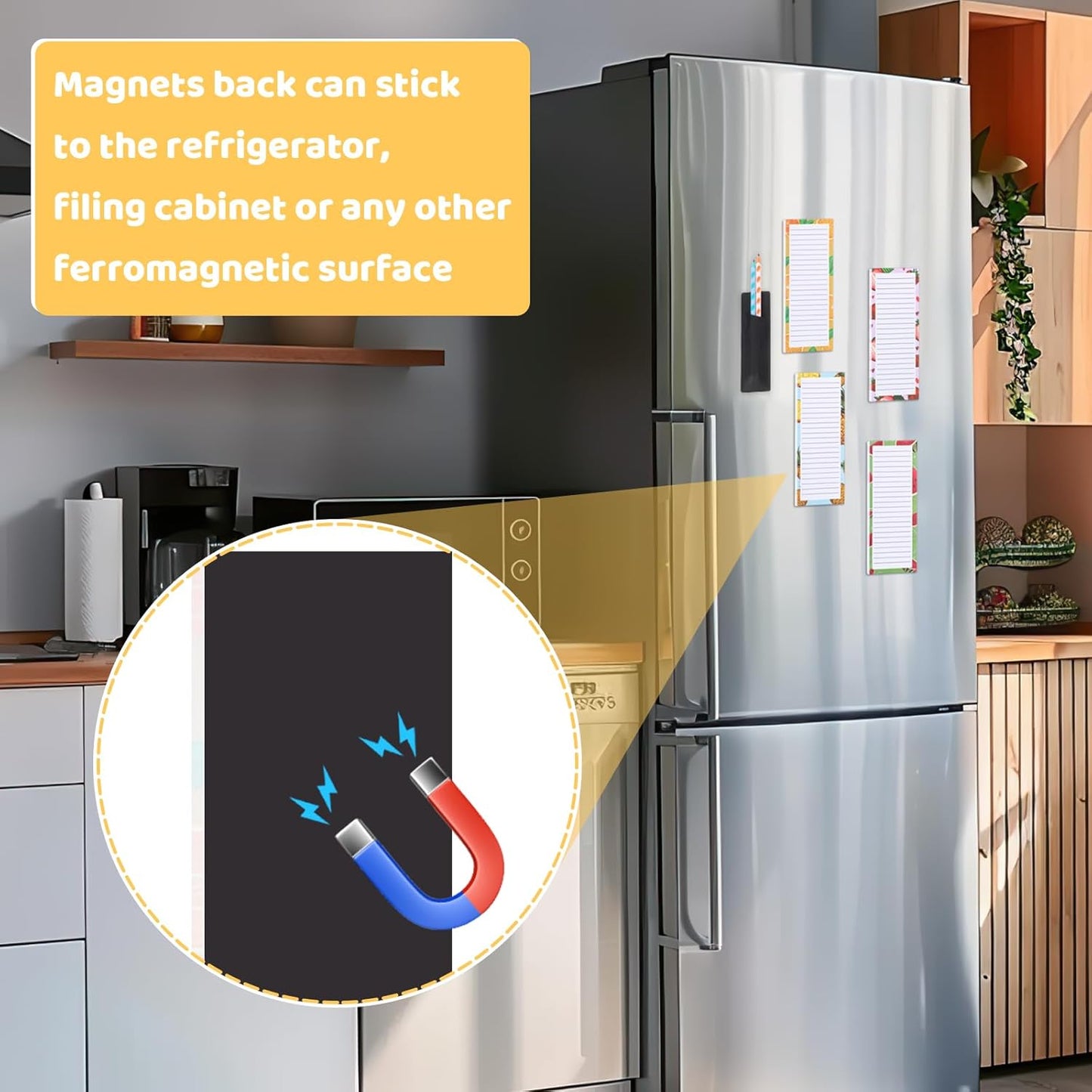 4 Pack Magnetic Note Pad for Fridge with Pen Holder, Totally 200 Sheets Grocery List Magnet Pad for Refrigerator Magnetic Shopping List Pad（Fruit Design）