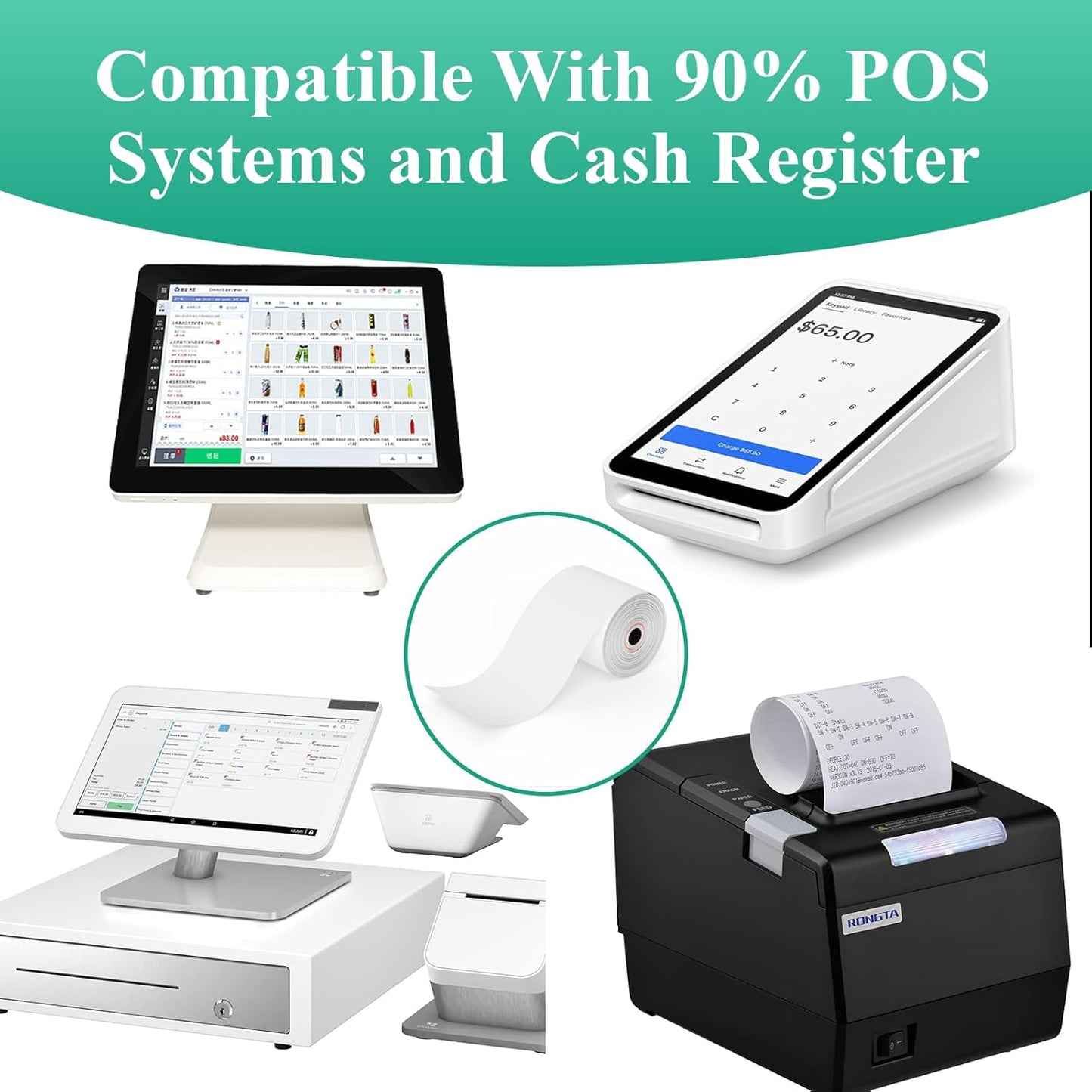 3 1/8" x 230' Thermal Paper Receipt Rolls, Premium Quality Thermal Printer Paper Compatible with Most POS Systems, Cash Registers，Credit Card Paper（10Rolls）