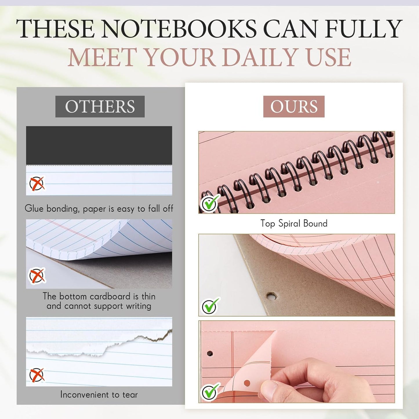 10 Packs 8.5" x 11" Top Spiral Notebook with 3 Hole Punched Legal Pads College Ruled Notepad 50 Sheets Hard Cardboard Paper Wirebound Notepad for Office School Business (Light Colors)