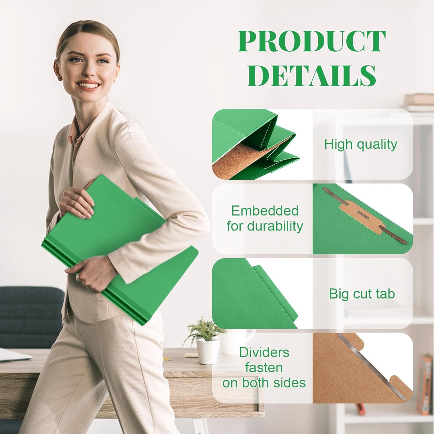 24 Pcs Classification Folders Letter Size, 1 Divider Pressboard File Folder with Fasteners, Expanding File Organizer Bulk for Teachers, Clergy, Office, Church, Christmas Donations (Green)