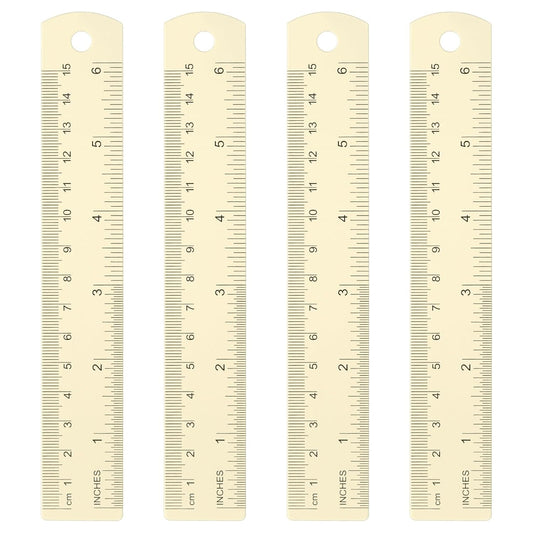 HARFINGTON 4pcs Metal Straight Ruler 15cm Metric SAE Aluminum Alloy Measuring Rulers Scale Tool with Hole for Measure Study Reading Classroom Office, White