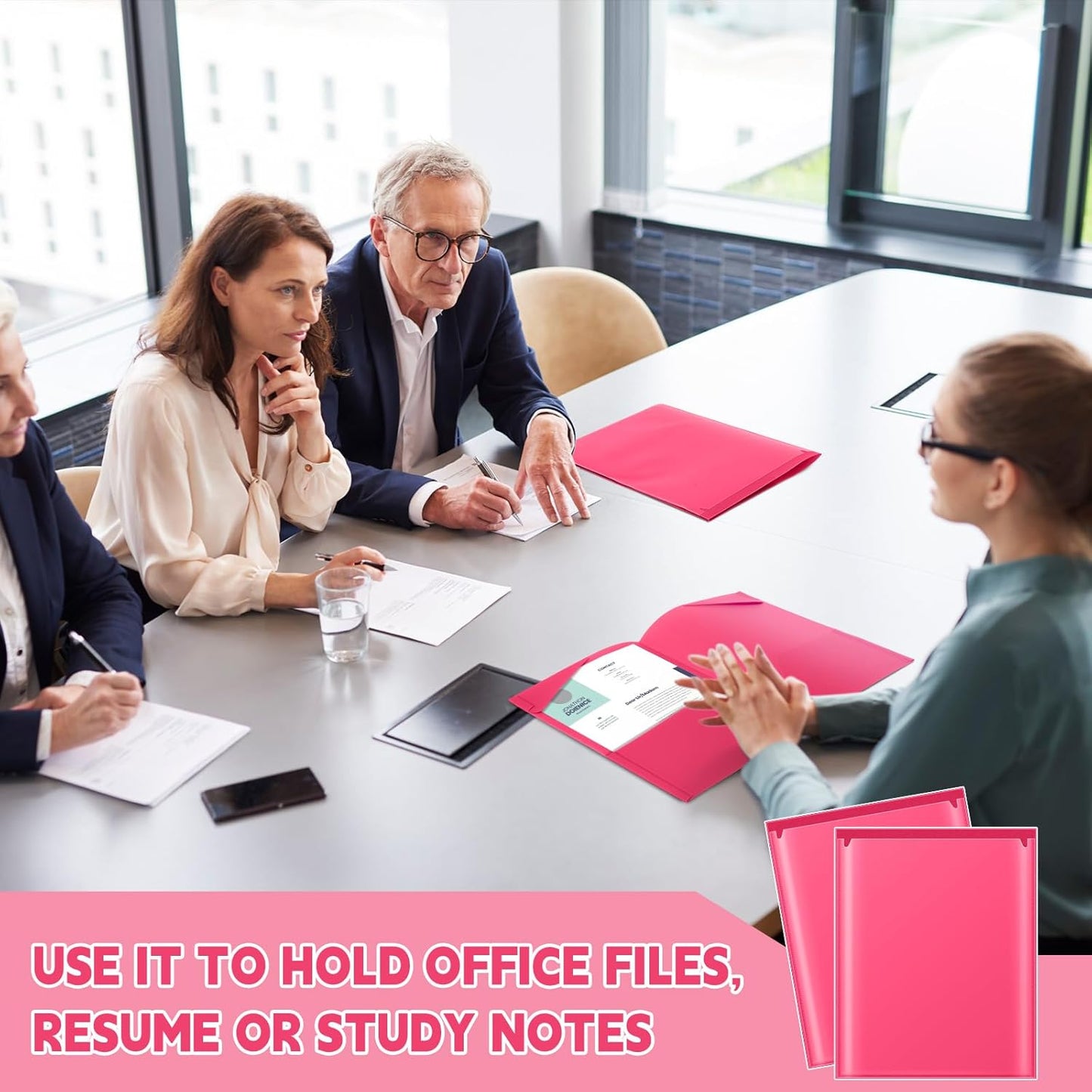 Henoyso 60 Pcs Plastic Folders with Clear Front Pockets Heavy Duty File Folders with 2 Pockets and Card Slot for Student Communication School Office Presentation Report (Hot Pink)