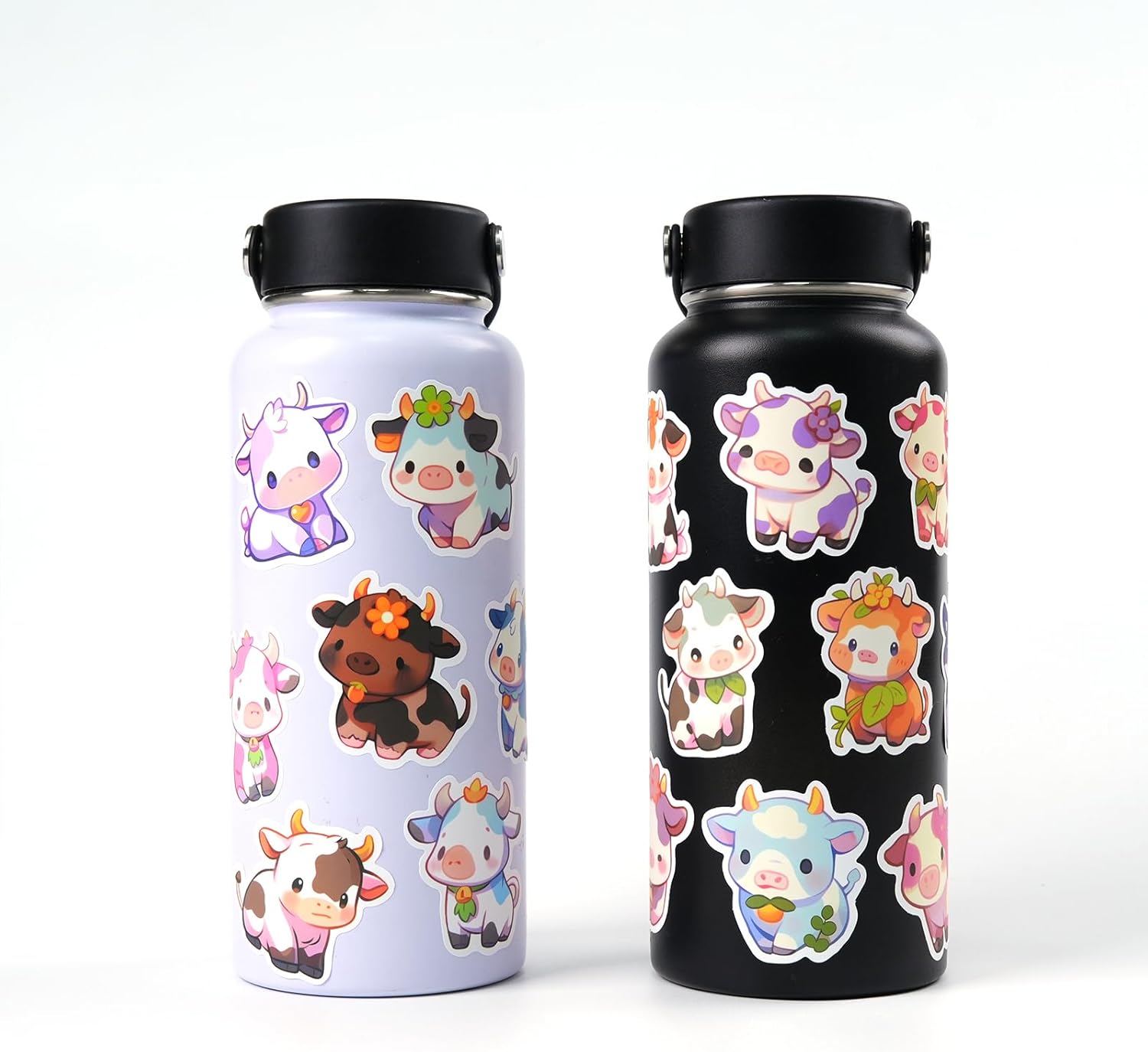 Aowplc Cute Cow Stickers | 50 Pcs Kawaii Rainbow Cow Stickers | Waterproof Vinyl Decals for Water Bottles Laptops