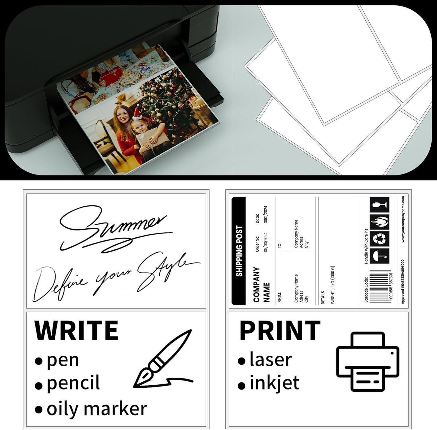 25 Sheets 50Labels Half Sheet Self Adhesive Shipping Labels for Laser Inkjet Printers, 8.5Inch x 5.5Inch(2-up)