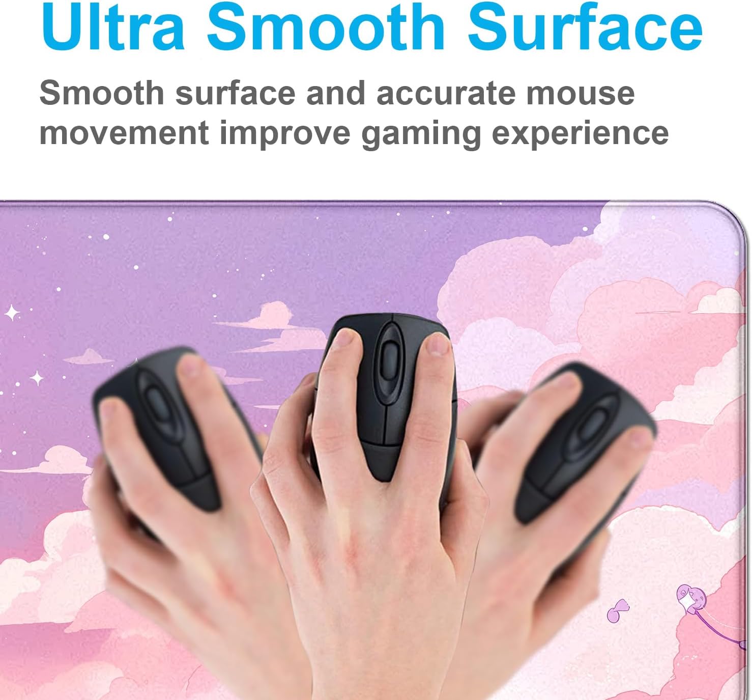 Cute Anime Cloud Desk Mat, Beautiful Pink Stitching Edge Non Slip Rubber Mouse Pad, Suitable for Female and Girl Office Decoration 35.4 x 15.7 x 0.12 Inches