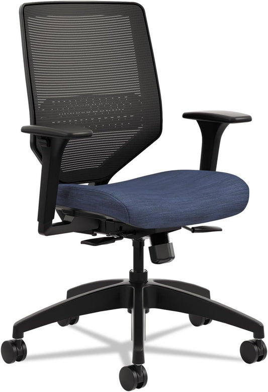 HON Solve Task Chair, Ergonomic Office Chair Mesh Back Support, Adjustable Lumbar, with Wheels, Height-Adjustable Arms, for Computers, Desks, Home Office, Blue
