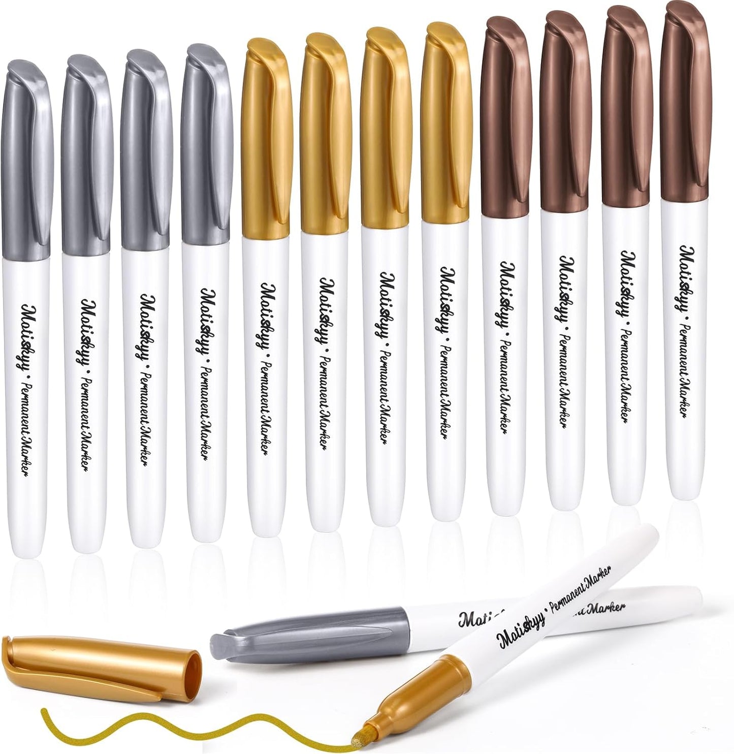 12 Pcs Metallic Permanent Markers Bulk Gold Silver Metallic Pens Fine Point Paint Markers for DIY Crafts Gift Card Making Artist Illustration(Gold Silver Copper)
