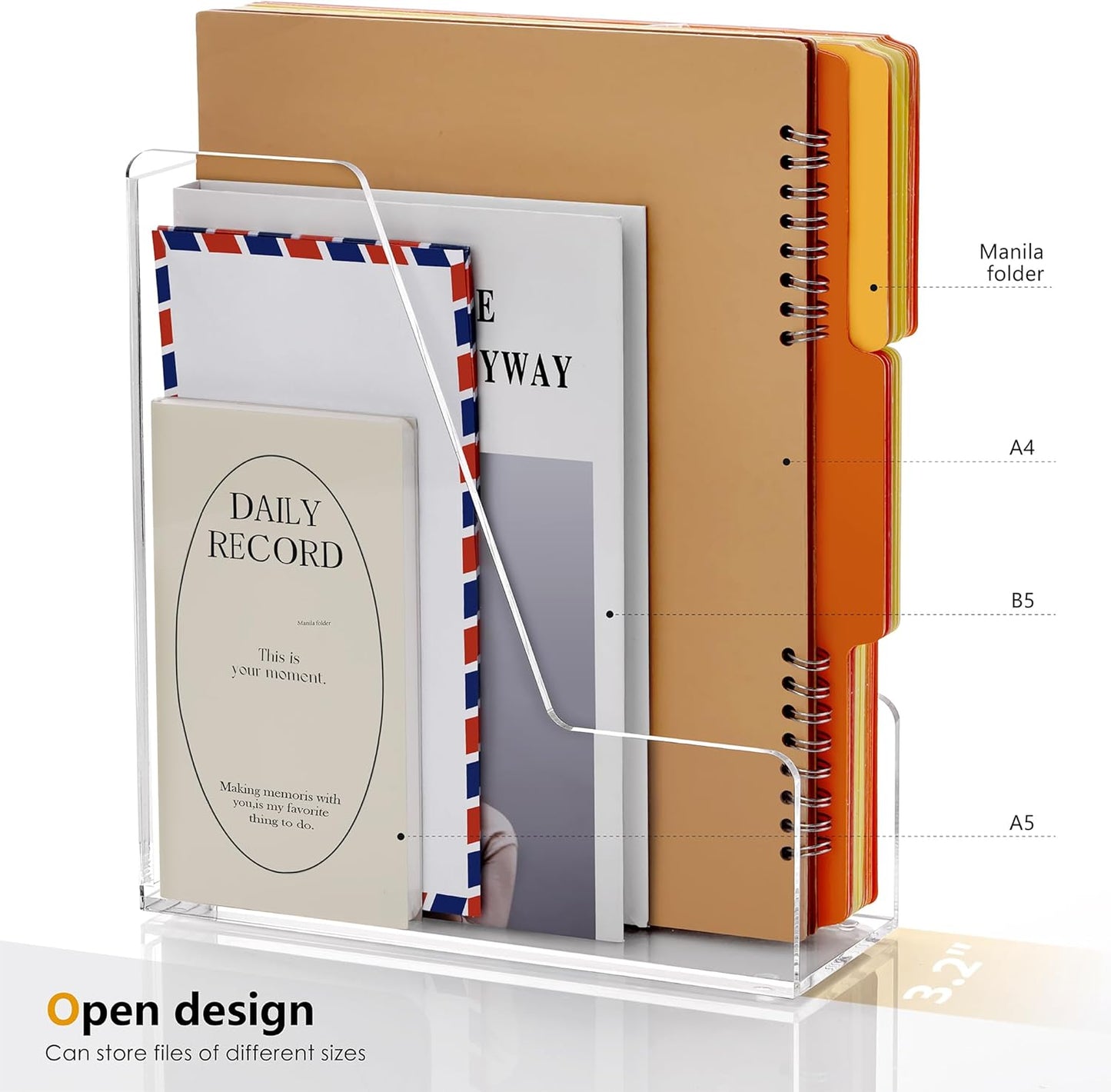 2-Pack Acrylic Magazine File Holder Desk Organizer Magazine Rack, Clear, Vertical File Sorter Holders, 9.45"D x 3.54"W x 10.24"H