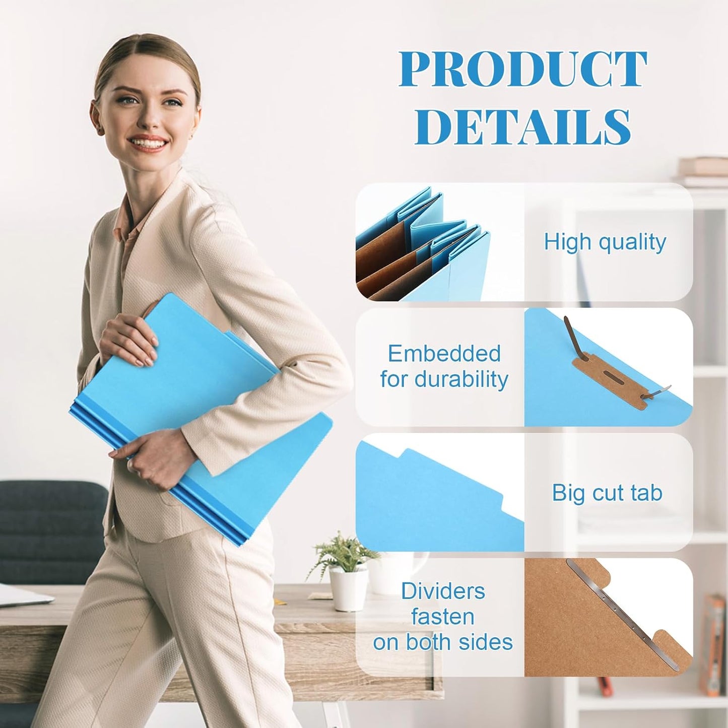 24 Pcs Classification Folders Letter Size, 3 Divider Pressboard File Folder with Fasteners, Expanding File Organizer Bulk for Teachers, Clergy, Office, Church, Christmas Donations (Blue)