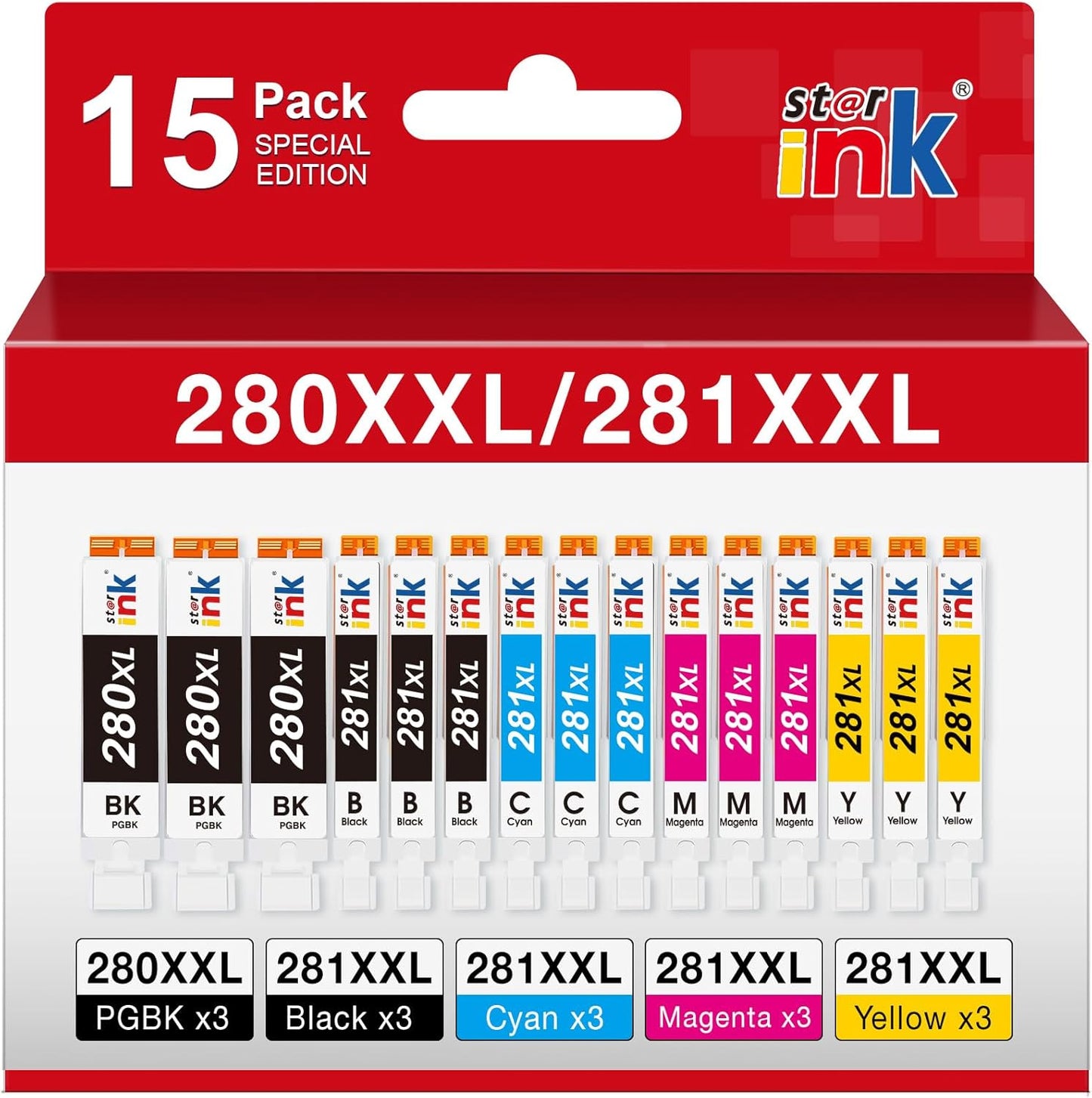 15 Pack PGI-280XXL/CLI-281XXL Replacement for Canon 280 281 Ink cartridges Compatible with Canon TR8620a Ink Cartridges TR8520 TR8620 TR8600 TR7520 TS702a TS6120 TS6220 TS9120 TS6320 Printer