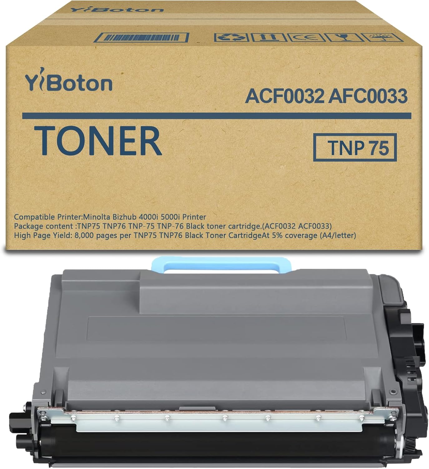 High Yield TNP75 TNP76 TNP-75 TNP-76 Black Toner Cartridge Compatible with Konica Minolta Toner Cartridge for Konica Bizhub 4000i 5000i Printer (ACF0032 AFC0033)