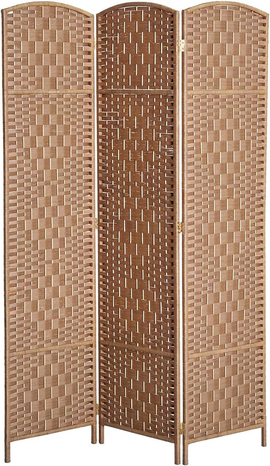HOMCOM Room Divider, 3 Panel Folding Privacy Screen, 6FT Tall Portable Wicker Weave Partition Wall Divider for Bedroom, Home Office, Natural