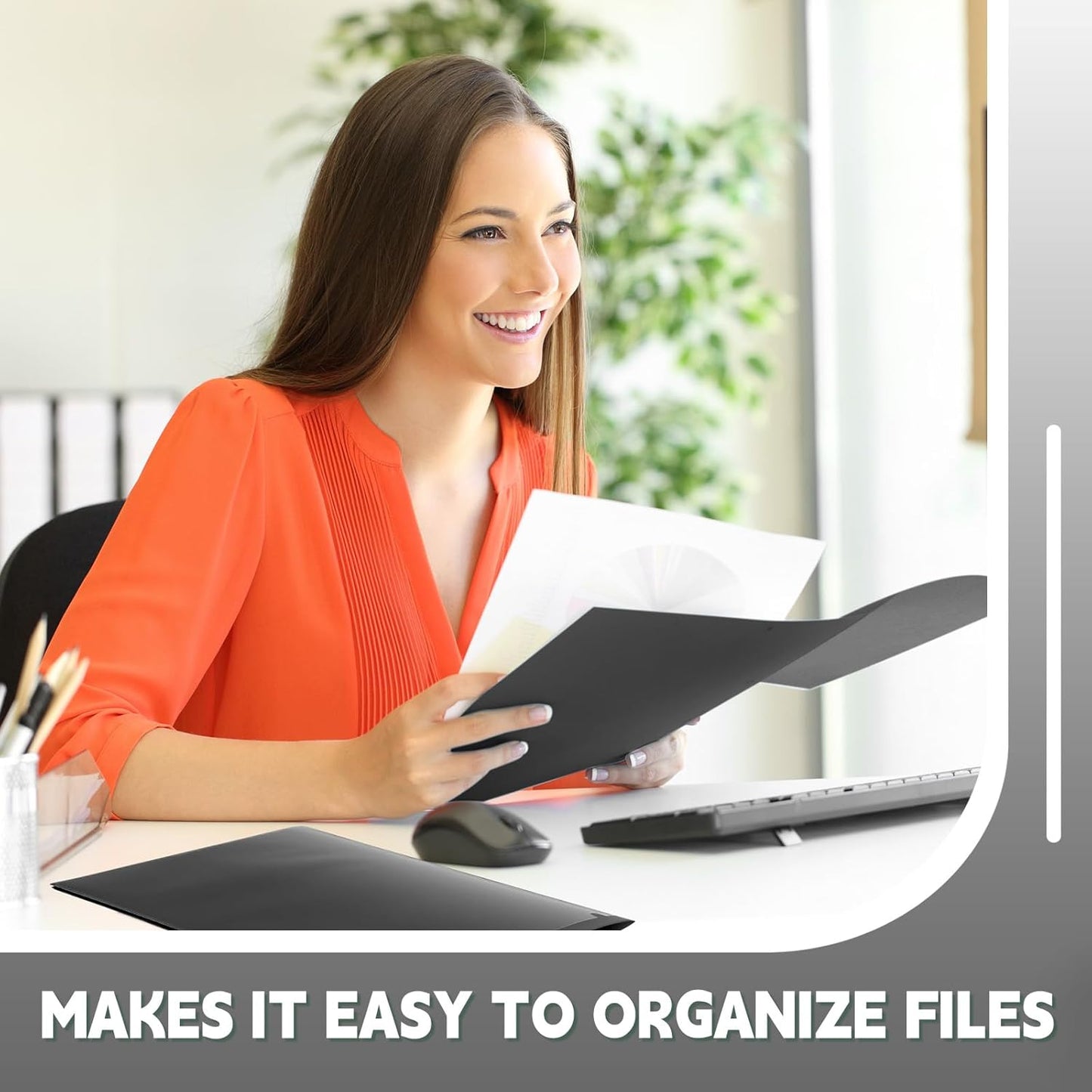 Henoyso 200 Pcs Plastic Folders with Clear Front Pockets Bulk Heavy Duty File Folders with 2 Pockets and Card Slot for Student Teacher Back to School Supplies Office Presentation (Black)