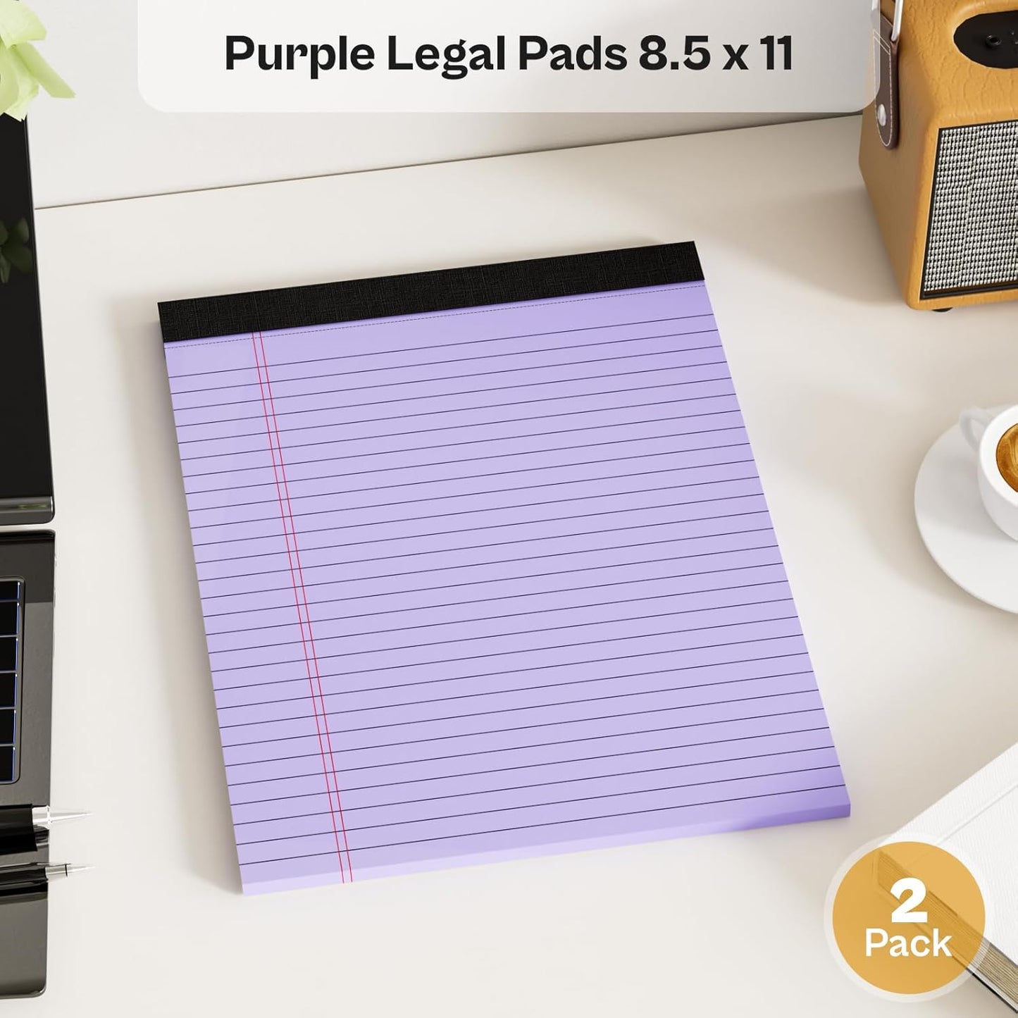 2 Pack Legal Pads 8.5 x 11 Purple Note Pads 8.5 x 11 Notepad 8.5 x 11 Micro Perforated Writing Pads 8.5 x 11 Lined Paper Pads Wide Ruled Pad of Paper 30 Sheets Notebook for Study, To-Do Lists, Office