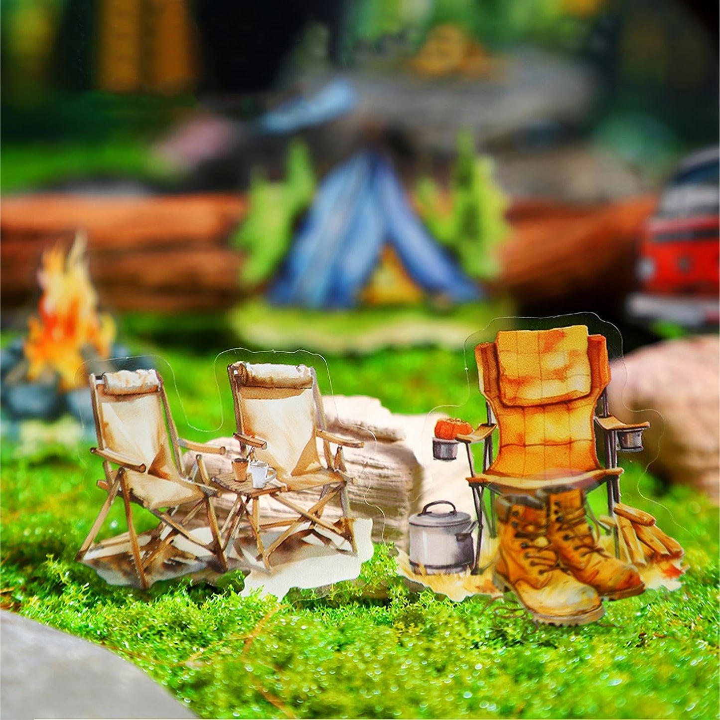 Forest Journey Camping PET Stickers, 120 Pcs Outdoor Adventure Ephemera for Scrapbooking, Journaling, DIY Crafting, and Art Supplies