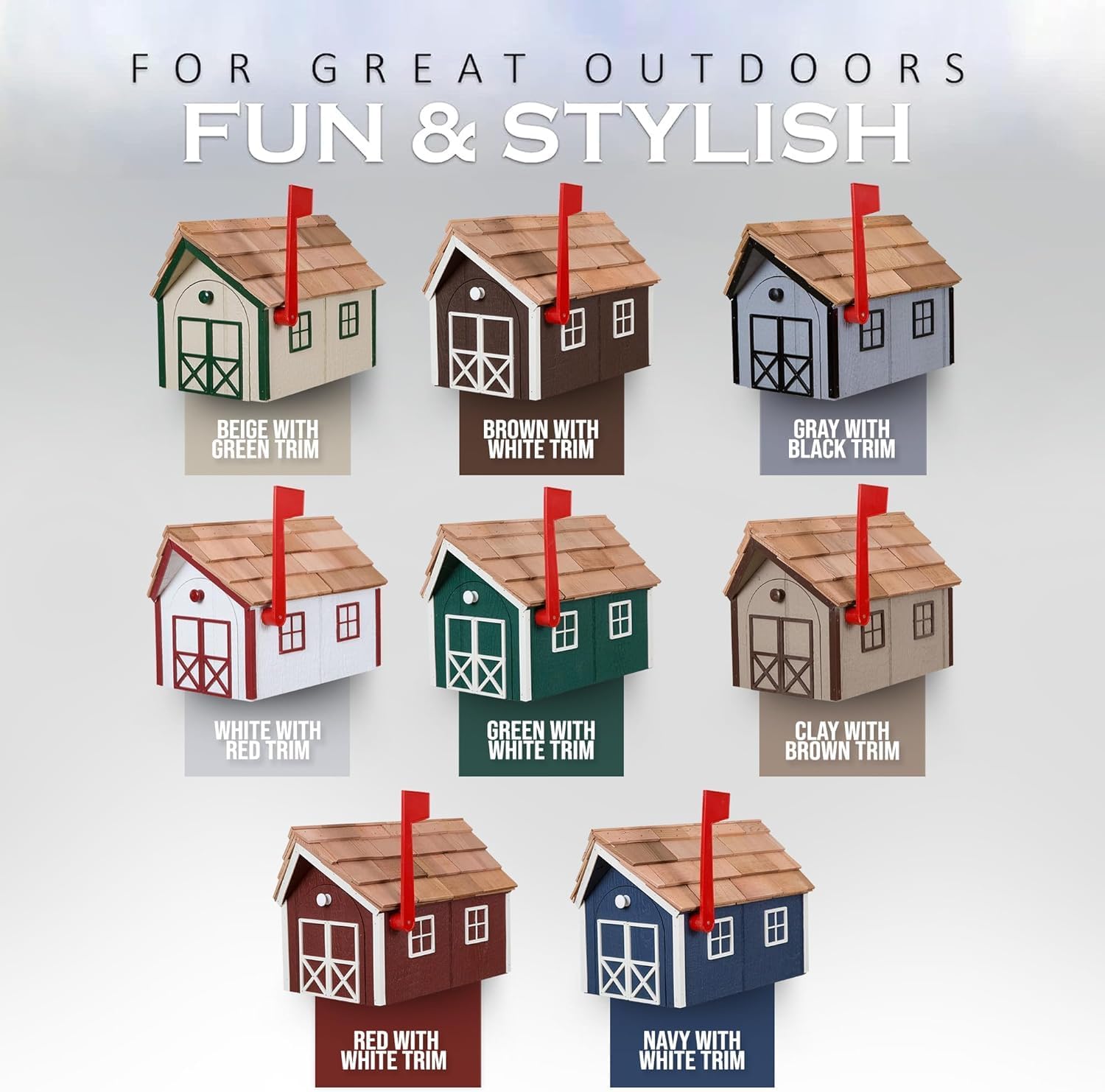 Peaceful Classics Amish Cedar Roof Wooden Mailbox with Window & Door Trim, Handcrafted Mailboxes for Outside, Post Mount Residential Mailboxes - (Clay & White, Wood)