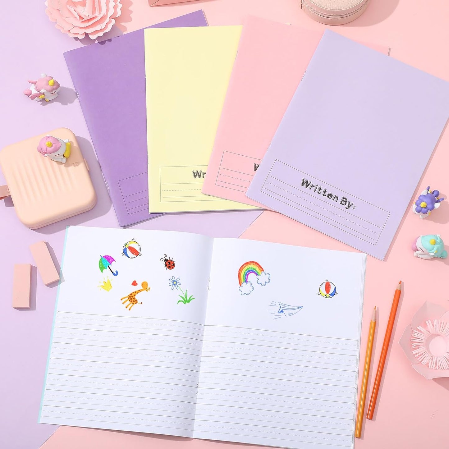 Henoyso 12 Pcs Primary Composition Notebook K-2 9 3/4 x 7 1/2 Inch Primary Journal, Back to School Supplies, Bulk Blank Writing Book for Kid to Write Draw Journal 60 Page Notebooks (Soft Color)