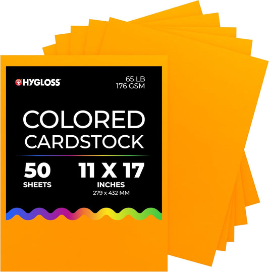 Hygloss Light Orange Bright Colored Cardstock - 11x17-Inch, 50 Sheets, 65 lb/ 176 gsm, Fade-Resistant, Acid-Free Color Card Stock Paper