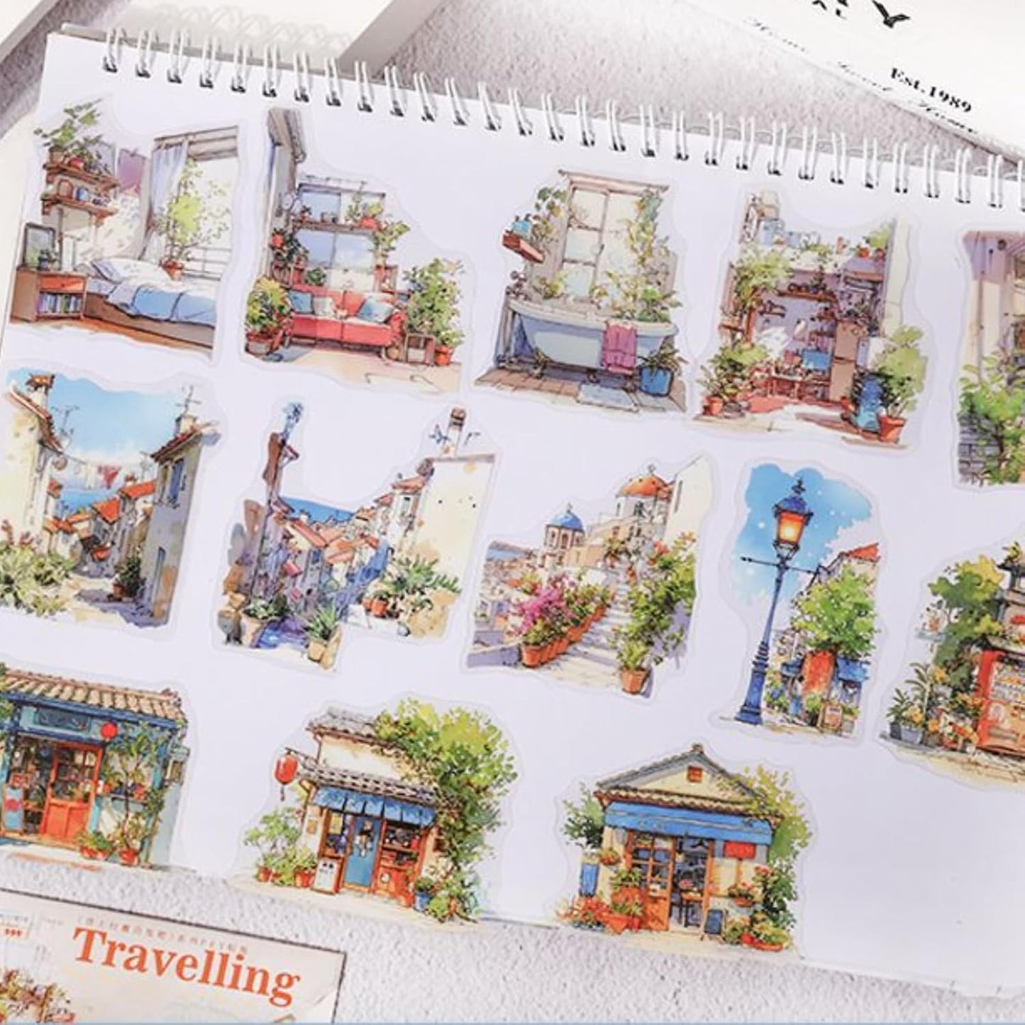 120 Pieces Vintage Traveling Landscape Creation PET Stickers, 6 Pack Aesthetic Decorative Stickers for Scrapbooking DIY Diary Junk Journal Handbook Album Decoration Journaling Scrapbooking Supplies