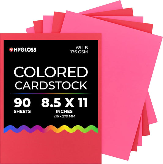 Hygloss 90 Sheets Valentine’s Day Colored Cardstock - 8.5x11-Inch Red and Pink Letter Size Color Cardstock Paper - 65 lb/ 176 gsm, Acid-Free, Fade-Resistant