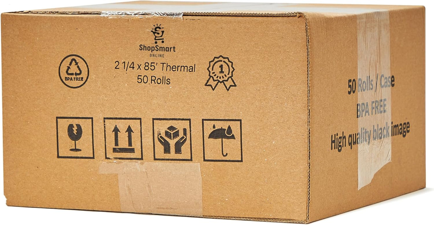 (50 Rolls) 2 1/4 x 85 Thermal Paper Receipt Rolls 2.25 x 85 ft, POS/Cash Register, Fits All Credit Card Terminals, Verifone VX510 VX570 FD50 T4220, BPA Free from ShopSmartOnline