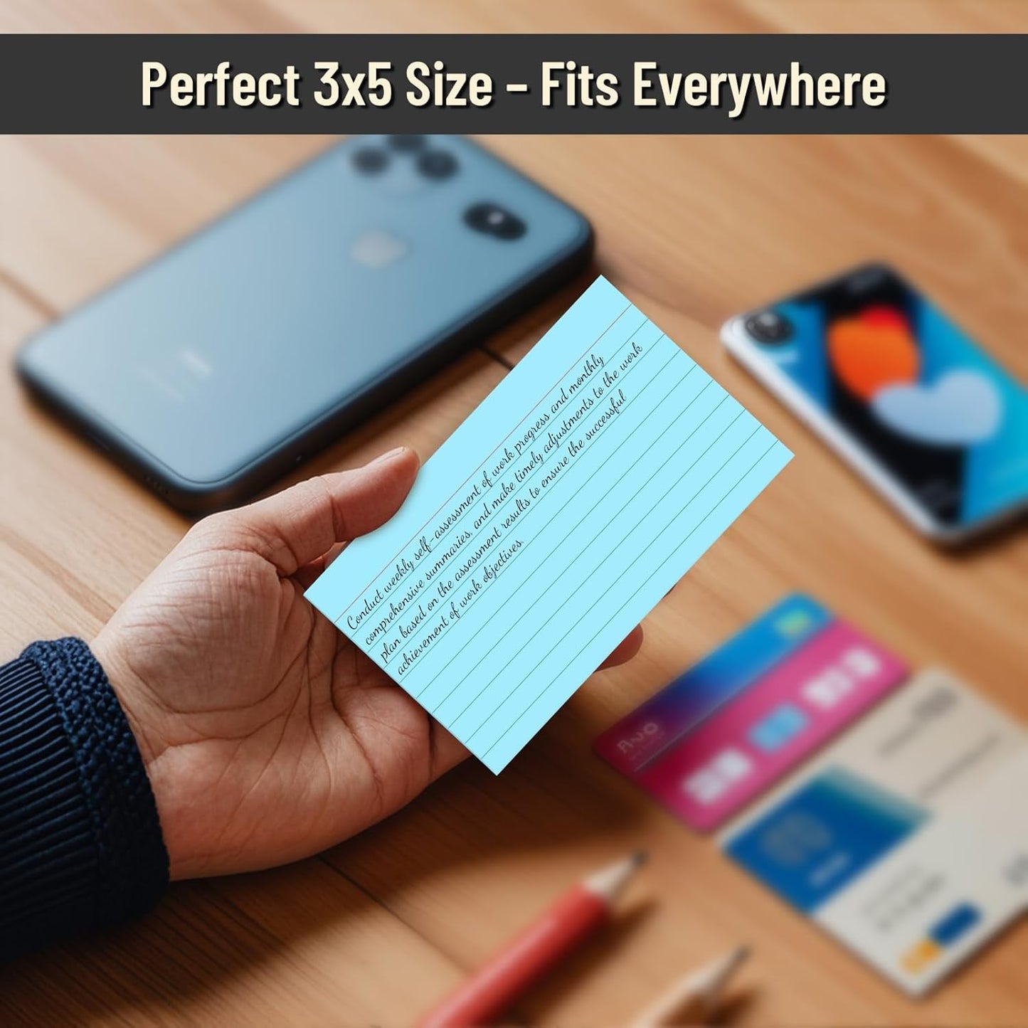 300 Count Index Cards 3 x 5 Inch Ruled Blue Index Cards, Flash Cards College Ruled for School, College, Office and Home Organization, Durable Study To Do List Note Cards with Ruled Lines