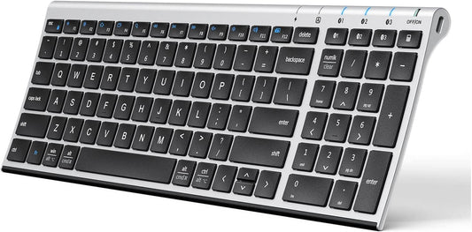 iClever BK10 Bluetooth Keyboard, Universal Bluetooth 5.1 Wireless Keyboard with Number Pad, Ergonomic Design, Multi-Device Compatibility, Stable Connection for Mac, iPad, iPhone, Android, Windows
