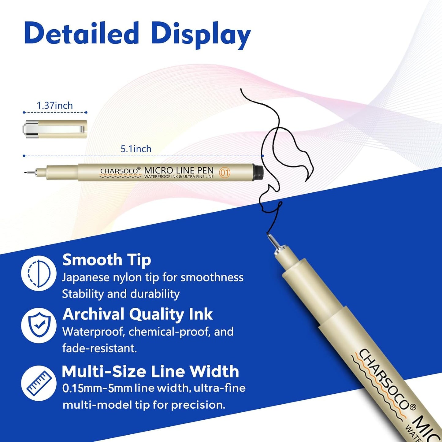 05 Micro Pen, 6Pack Black Fine Point Pen with Waterproof Archival Ink, 0.48mm Fineliner Ink Pens for Artist Illustration, Sketching, Anime, Manga, Technical Drawing and Scrapbooking