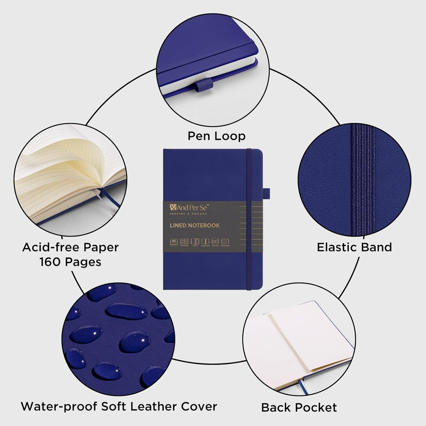 &And Per Se Lined Journal Notebook, 160 Pages, A5 5.7 x 8 inches College Ruled Thick Paper Notebook Journals for Writing, Hardcover Notebooks for Women Men Office School (1 Pack, Royal Blue)