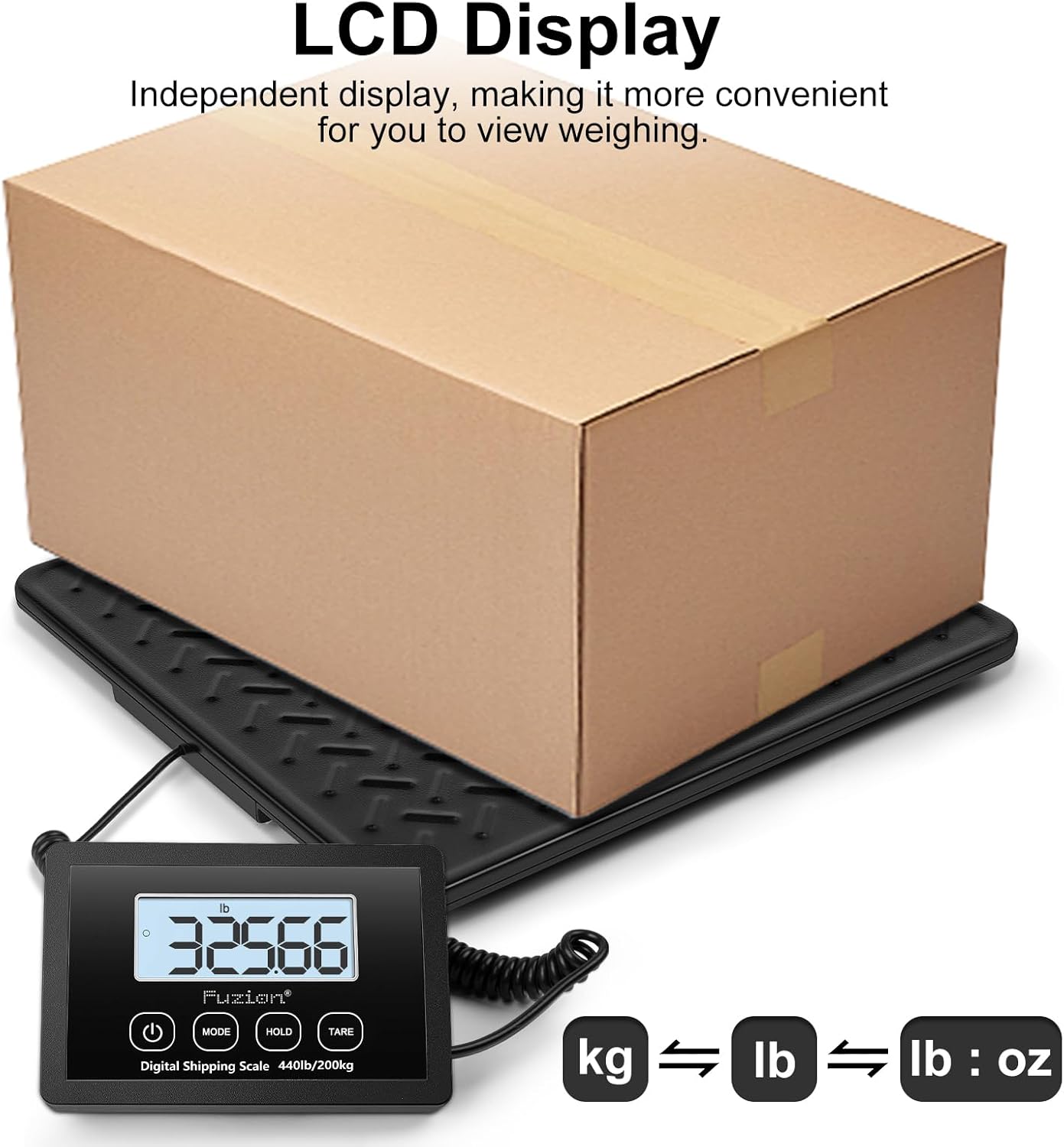 Fuzion Shipping Scale, 440LB x 10g High Accuracy Digital Postal Scale, Durable Alloy Steel Platform, Heavy Duty Scale for Packages, Postage, Luggage, Battery and AC Adapter Powered