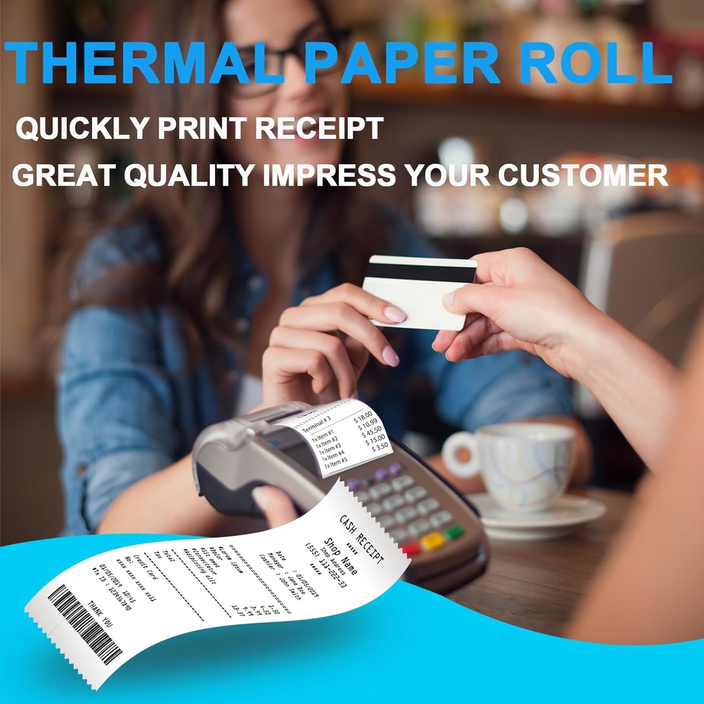 2 1/4" x 85' Thermal Paper Receipt Rolls 2.25 x 85 ft, 20 Rolls Thermal Printer Paper for Credit Card, Cash Register, POS Receipt, Square Credit Card Machines