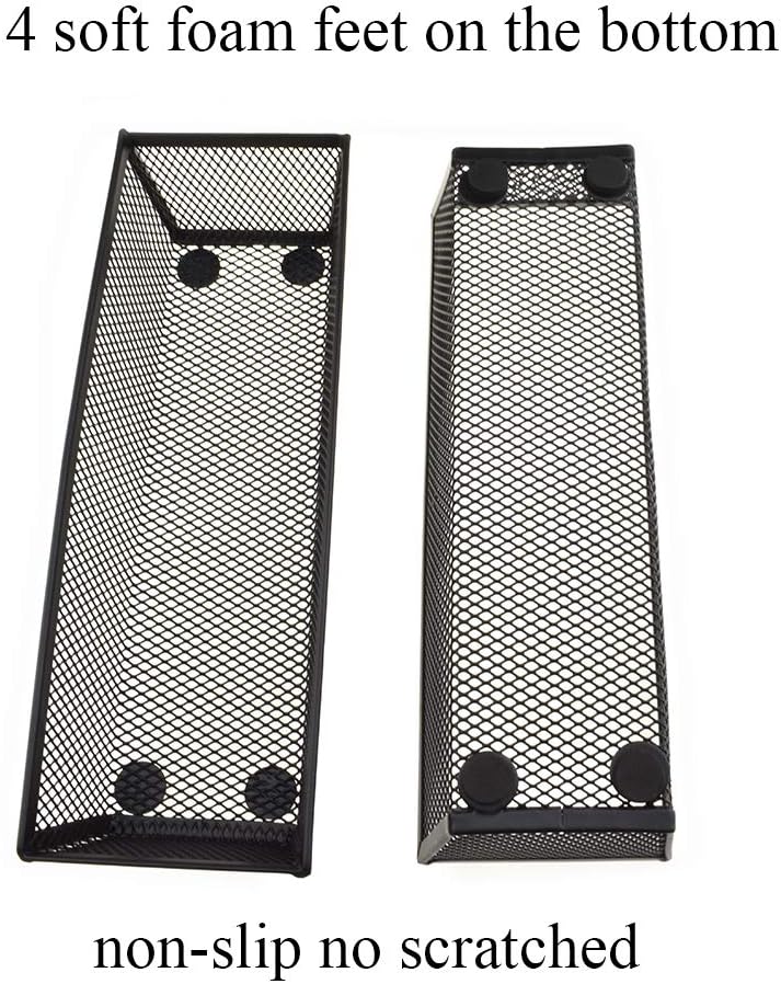 HAHIYO Stackable Mesh Tray Cup 9 x 3 x 2 inches Sturdy Container for Desk Drawer Organizer Collection for Home Office School kitchen Soft Foam Feet No Sharp Edges 2 Pack Black