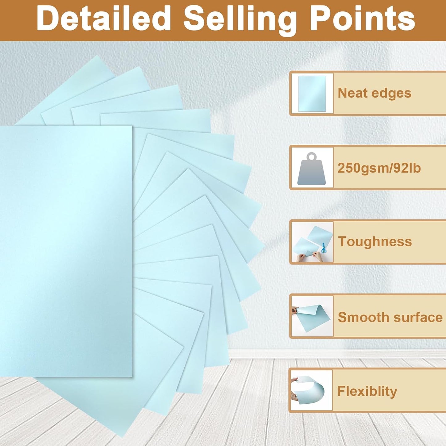 120 Sheets Light Blue Shimmer Cardstock 8.5 x 11 Certificate Paper, 250gsm/92lb Thick Craft Paper Light Blue Card Stock for DIY Cards Making, Greeting Cards, Wedding Invitations, Menus