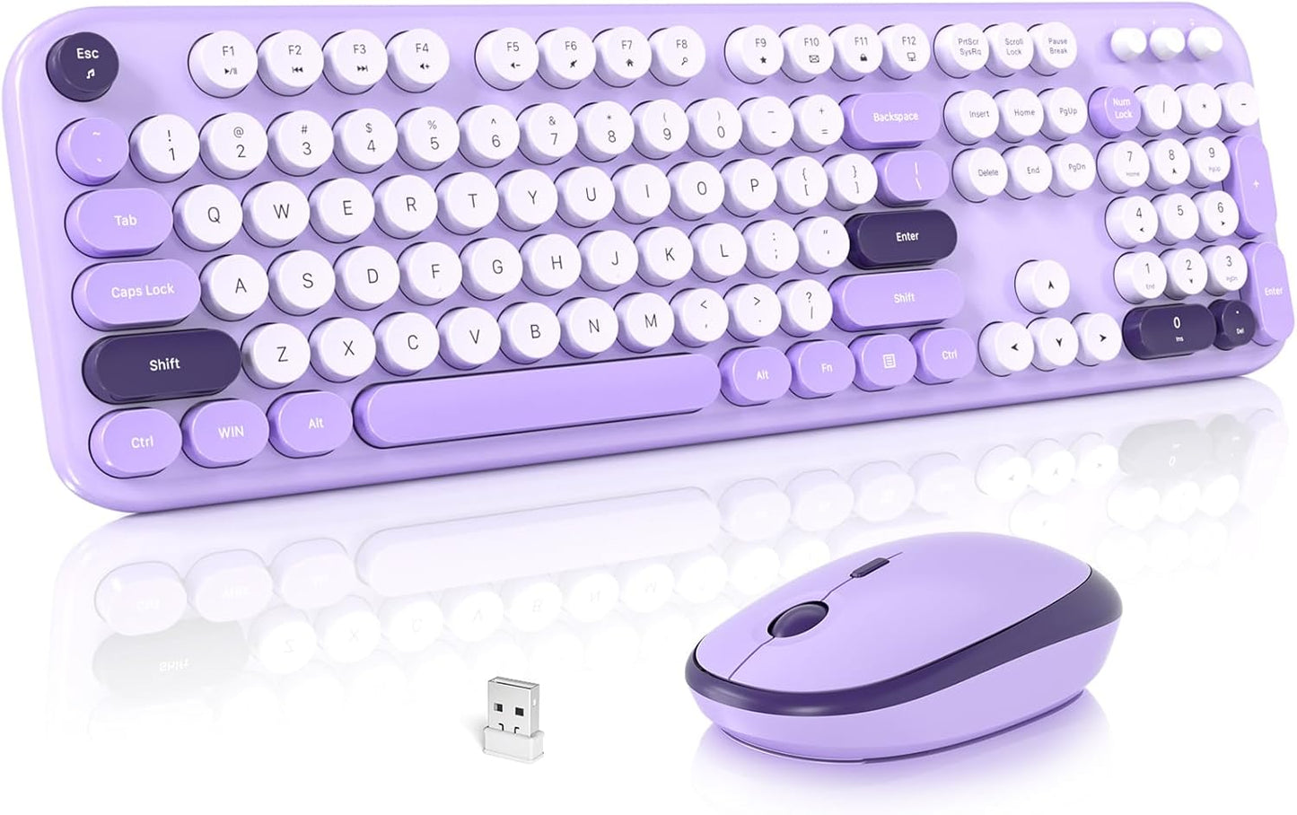 MOFII Wireless Keyboard and Mouse Combo, Cute Keyboard Full Size and Wireless Mouse, 2.4GHz Retro Typewriter Keyboard Wireless Mouse Set for PC/Desktop/Laptop/Windows (Violet)