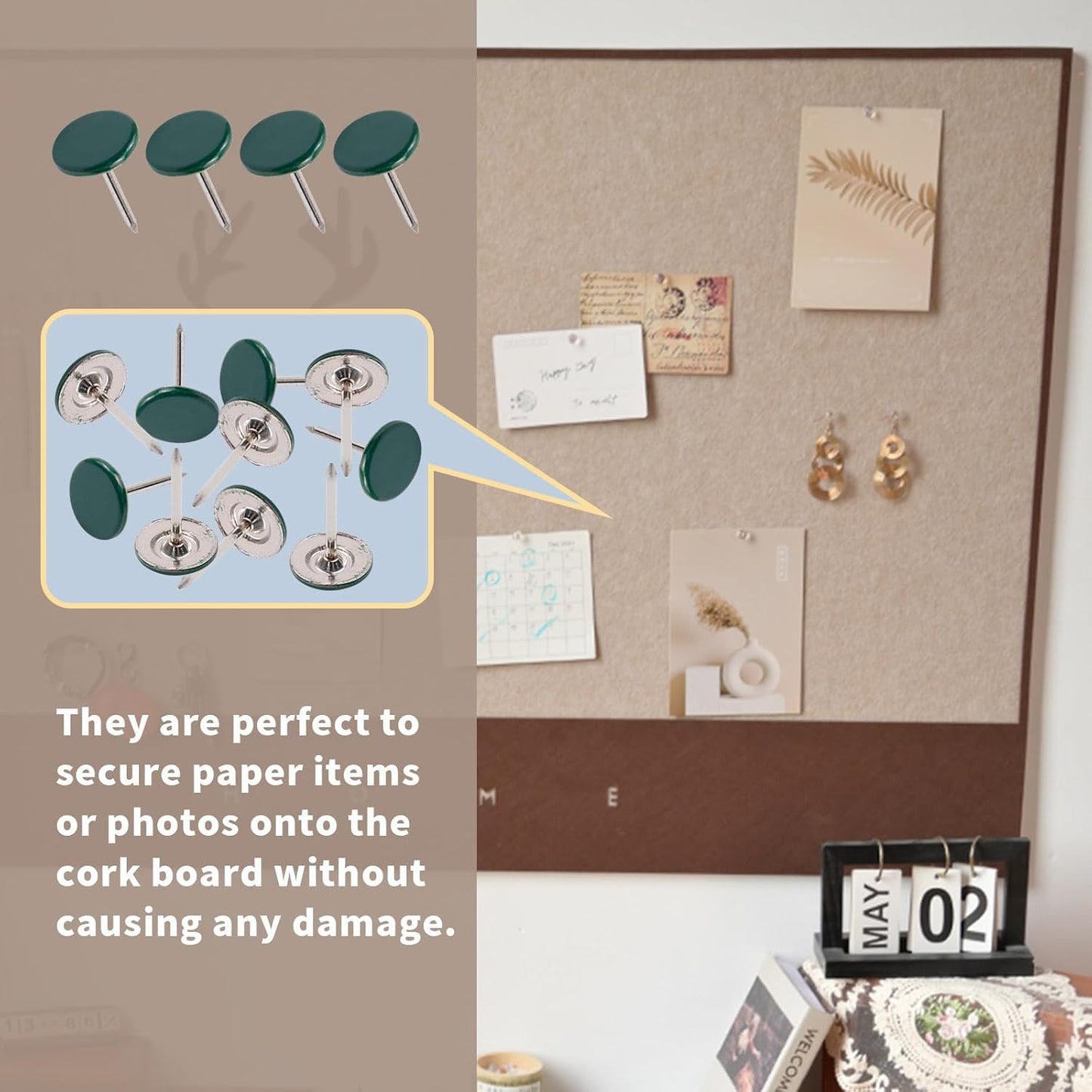 100Pcs Flat Head Upholstery Tacks Home Furniture Decor Tack Upholstery Nails Flat Push Pins Flat Thumb Tacks Green (11mmx17mm)