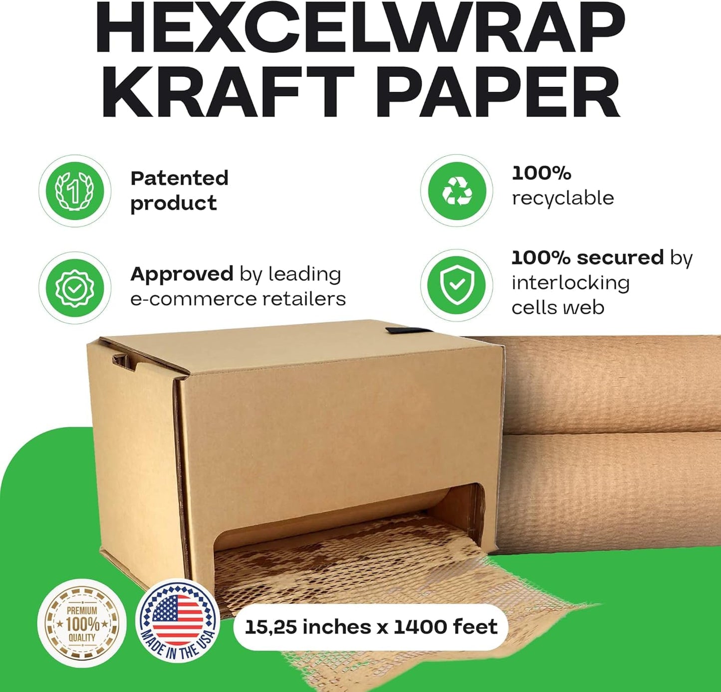 IDL Packaging 15" x 1400' Refill Roll (Pack of 2) for MP-1400USN HexcelWrap Honeycomb Packing Paper Station, Brown - Protective Kraft Paper with Interlocking Slit Design for Shipping