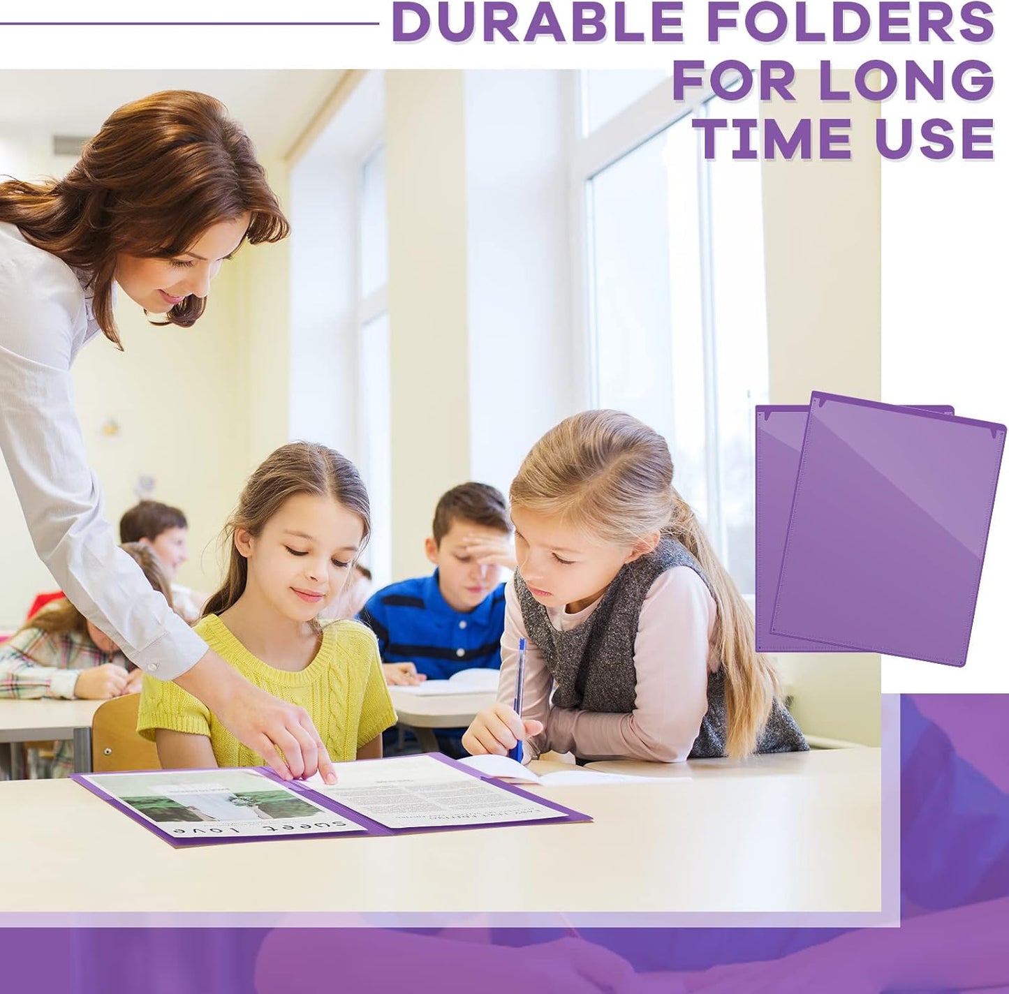 Henoyso 200 Pcs Plastic Take Home Folders with 2 Pockets Parent Teacher Classroom Communication Homework Folder for Students Parent Teacher Connect (Purple)