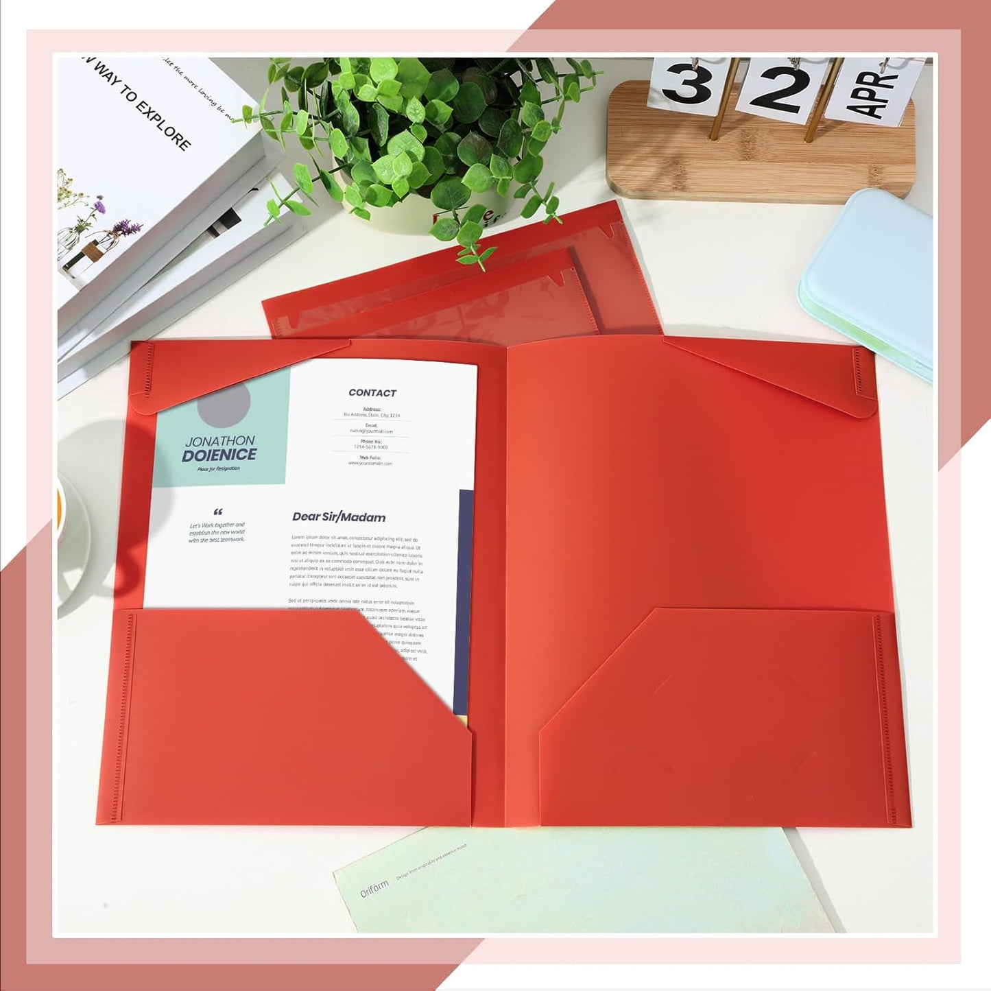 Henoyso 100 Pcs Plastic Folders with Clear Front Pockets Bulk Heavy Duty File Folders with 2 Pockets and Card Slot for Student Teacher Back to School Supplies Office Presentation (Red)