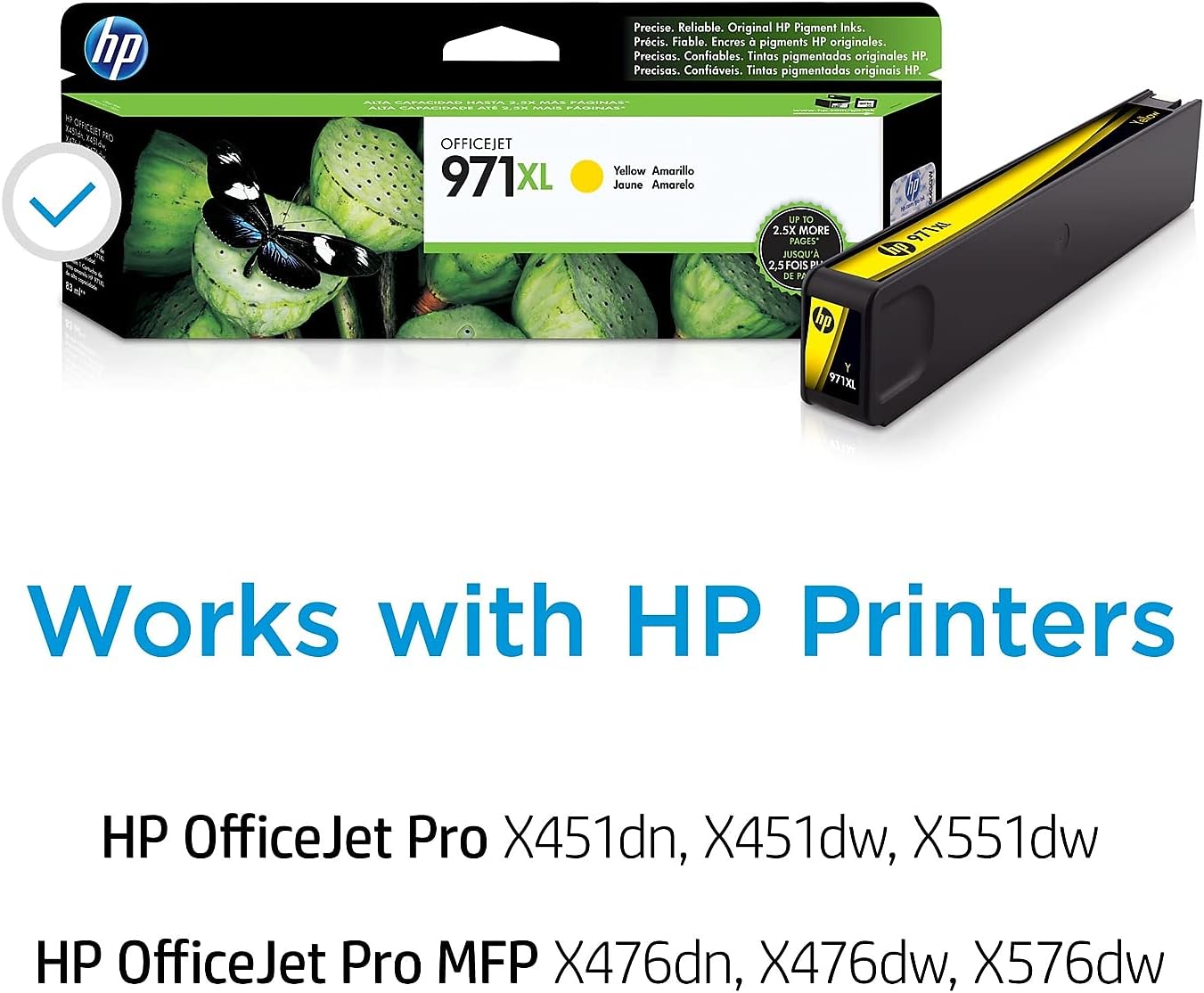 HP 971X | PageWide Cartridge High Yield | Yellow | Works with HP OfficeJet Pro X451, X476, X551, X576 | CN628AM
