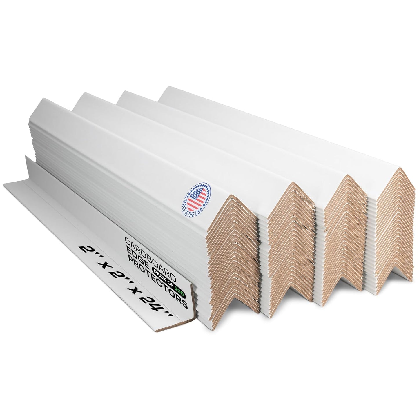 IDL Packaging Cardboard Edge Protector 2" X 2" X 24", Pack of 100 – V-Board Reinforced Cardboard Corners for Shipping – White Kraft Corner Protectors for Pallets