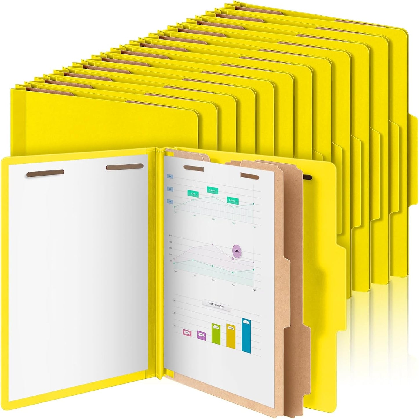 24 Pcs Classification Folders Letter Size Bulk - 2 Dividers Pressboard File Folder with 3. 5 Inch Expansion, 2 Prongs Fastener, Heavy Duty Office File Organizer for Teacher Medical (Yellow)