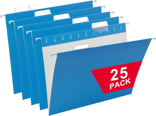 25 Packs Hanging File Folders,Blue Letter Size File Folder,Designed for Bulky Files,Filing Cabinet,1/5 Adjustable Cut Tabs for Office,School,Home